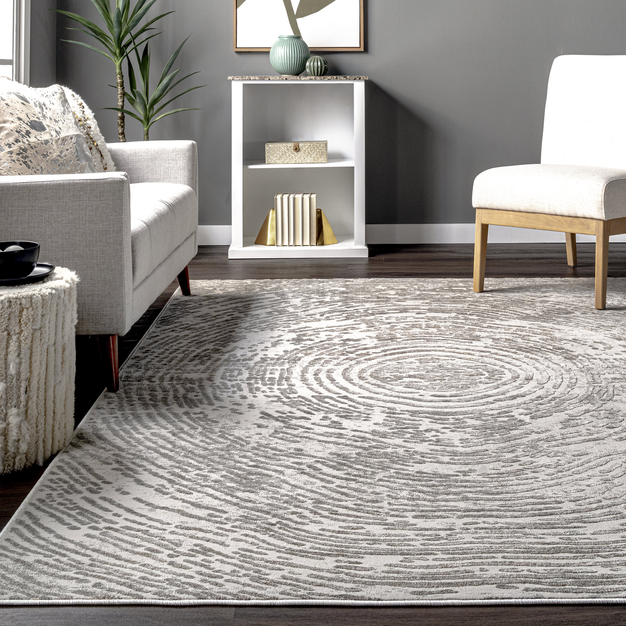 Ellen Rippled Abstract Area Rug - Soft Modern Grey Carpet for Living Room, Bedroom & Office Decor