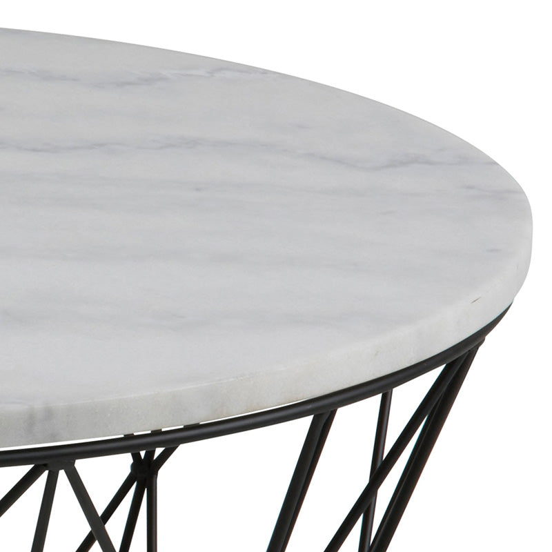 Modern DARBY White Marble Coffee Table 31.5 Inch - Stylish Living Room Centerpiece for Home Decor