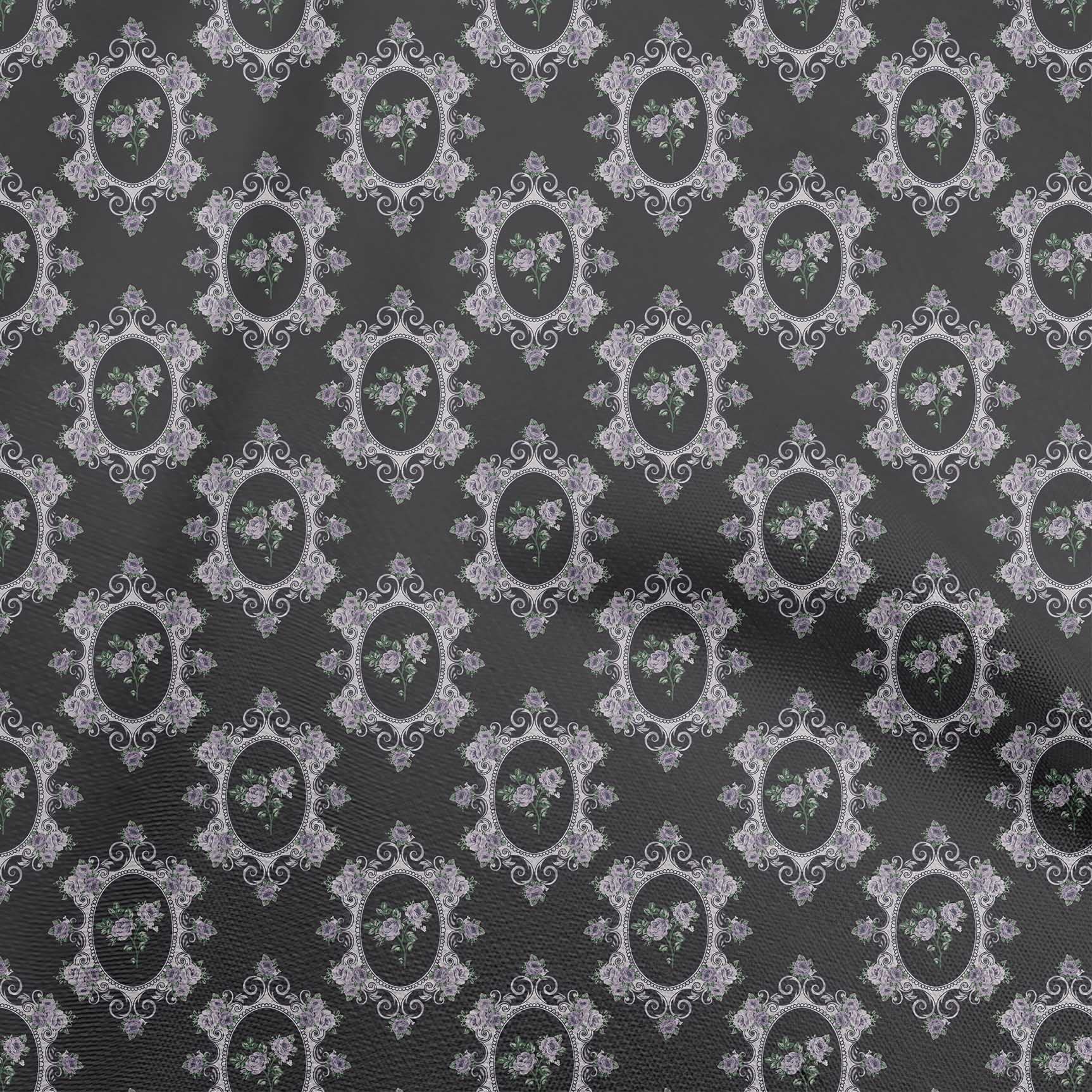 oneOone 100% Cotton Poplin Black Floral Damask Fabric by The Yard - 56 Inch Wide (Style 3511) for Dresses, Blouses & Home Decor