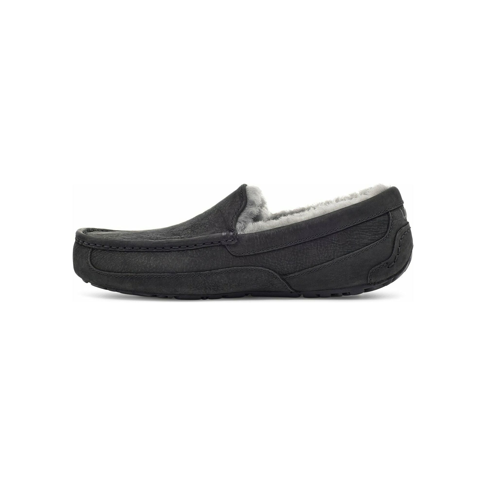UGG Men's Ascot Slipper - Black Leather Indoor/Outdoor Comfort House Shoes for Relaxation & Lounging