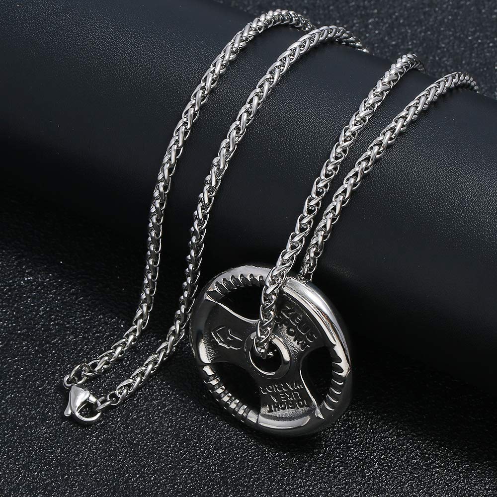 FIZIZDH Stainless Steel Dumbbell Pendant Necklace - 24 Inch Keel Link Chain for Men & Women - Perfect for Gym, Workout & Fitness Enthusiasts