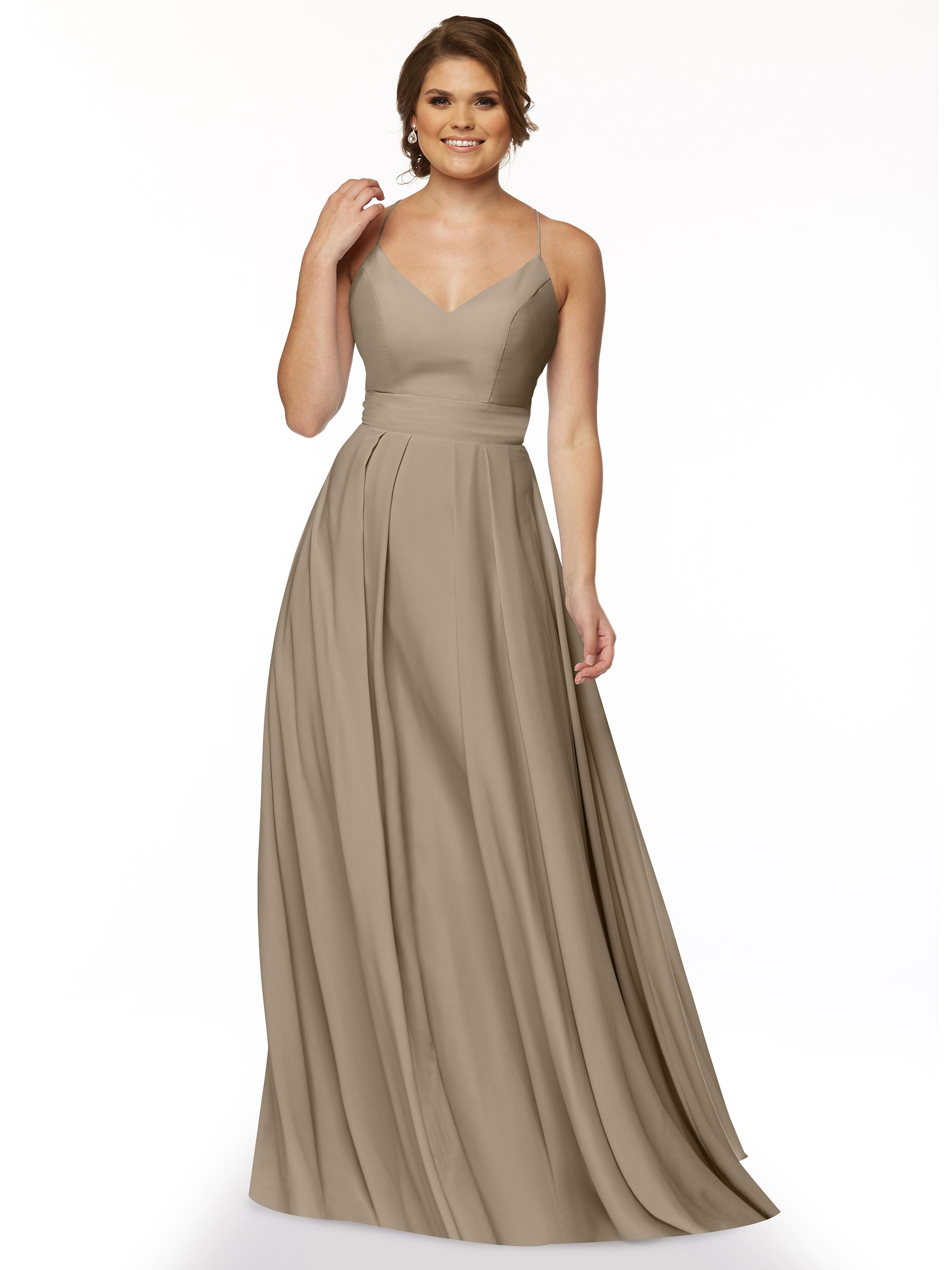 Elegant 83027 Stretch Chiffon A-Line Bridesmaid Dress with Pleats - Perfect for Weddings, Formal Events & Special Occasions