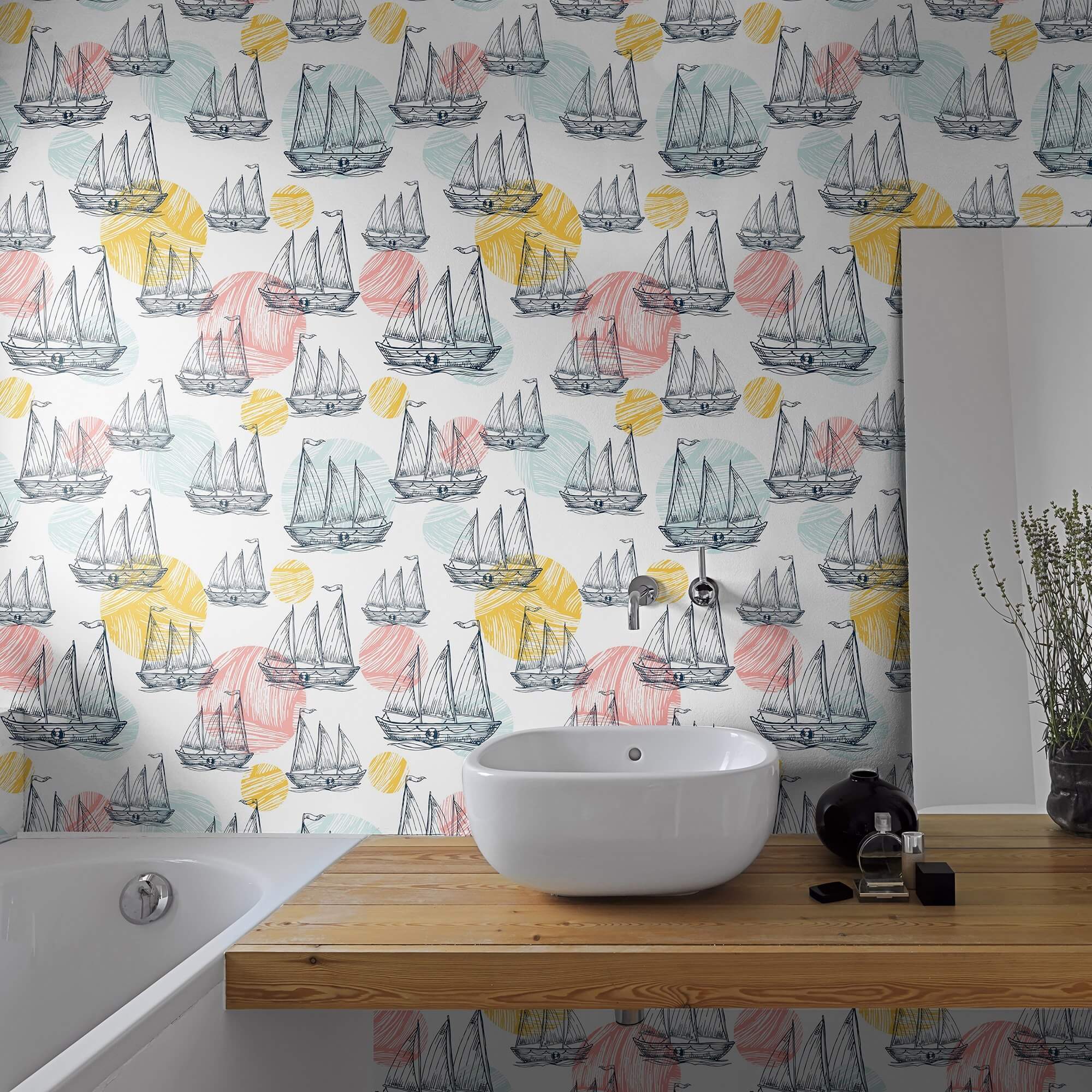 Nautical Themed Red and Yellow Peel & Stick Removable Wallpaper - Perfect for Bedroom, Bathroom, and Nursery Decor