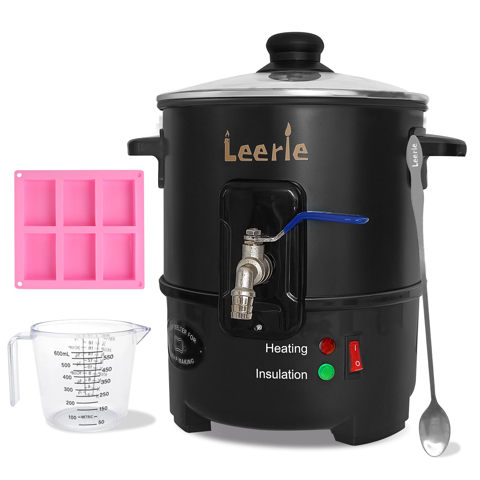 Leerie S4 Soap Base Melter - 4 Quart/8 Pound Capacity with Temperature Control & Brass Spout - Non-Stick Coating for DIY Soap Making Business - Perfect for Melt & Pour Soap Crafting, Small Business & Home Use