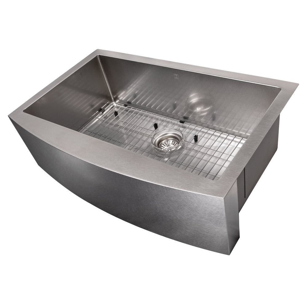 ZLINE Vail 33-Inch Farmhouse Apron Front Stainless Steel Single Bowl Kitchen Sink with Bottom Grid (SAS 33) - Perfect for Rustic & Modern Farmhouse Kitchens, DIY Installations, and Heavy-Duty Cooking