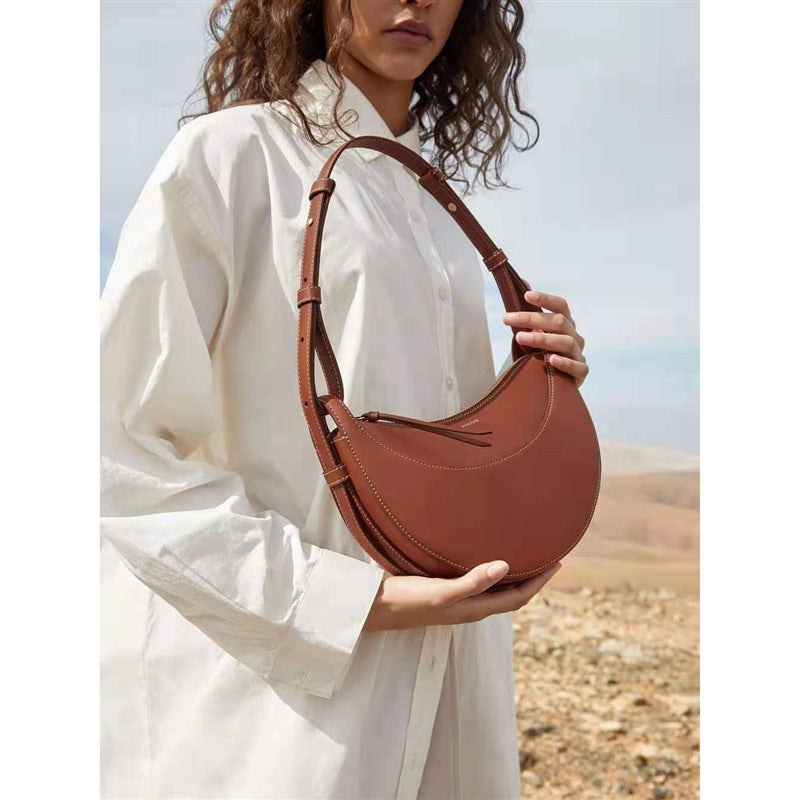 Premium Genuine Leather Tote Bag - Stylish Crescent Shape Handbag for Women, Perfect for Work, Travel & Everyday Use