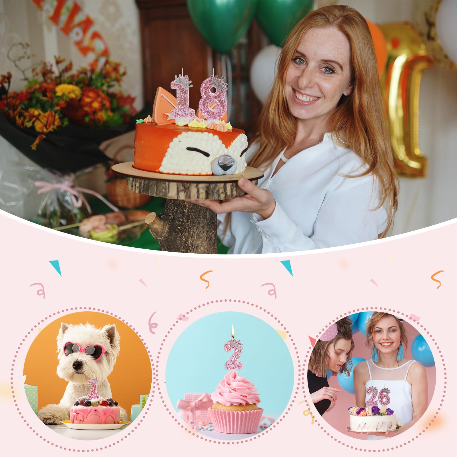 Pink Crown Birthday Candles - Glitter Number 4 Cake Topper for Girls & Women - Perfect for Anniversary & Birthday Celebrations