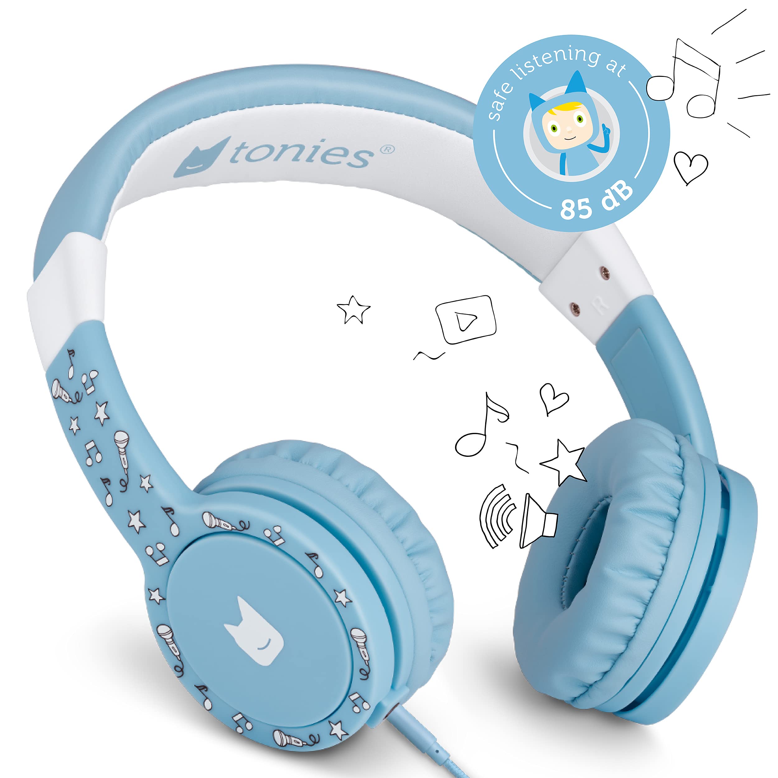 Tonies Kids Headphones Wired for Toniebox - Safe Volume-Limited Over-Ear Headphones with 1.2m Cable & 3.5mm Jack (Blue) - Perfect for Audiobooks, Music, and Learning at Home or School