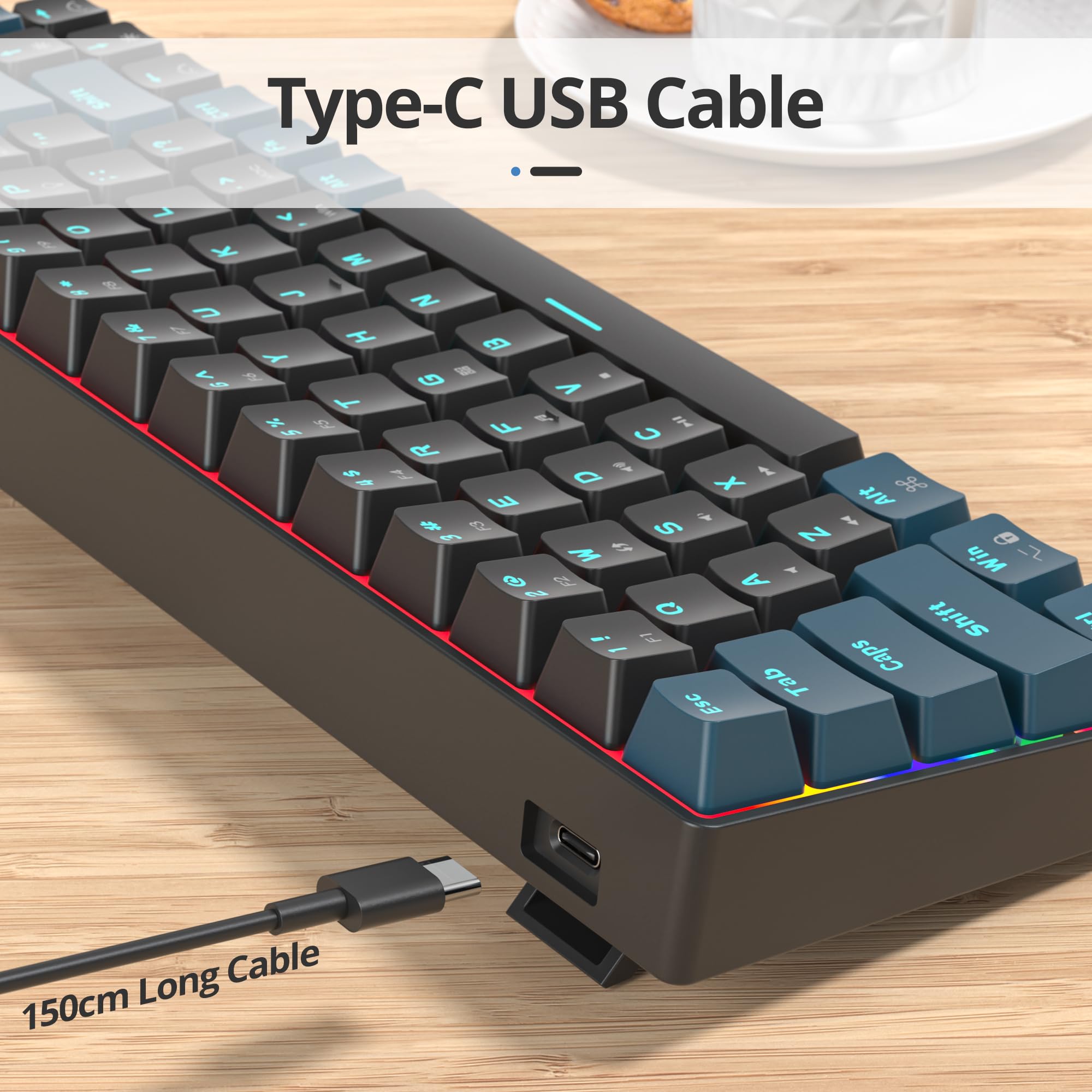 65% Mechanical Gaming Keyboard with Linear Red Switches - Compact Wired 60% Keyboard with RGB Backlit for PC, Laptop Gamers | Perfect for FPS, MOBA & Typing | Surmen 68-Key Mini Keyboard (Monster B-Rainbow Edition)