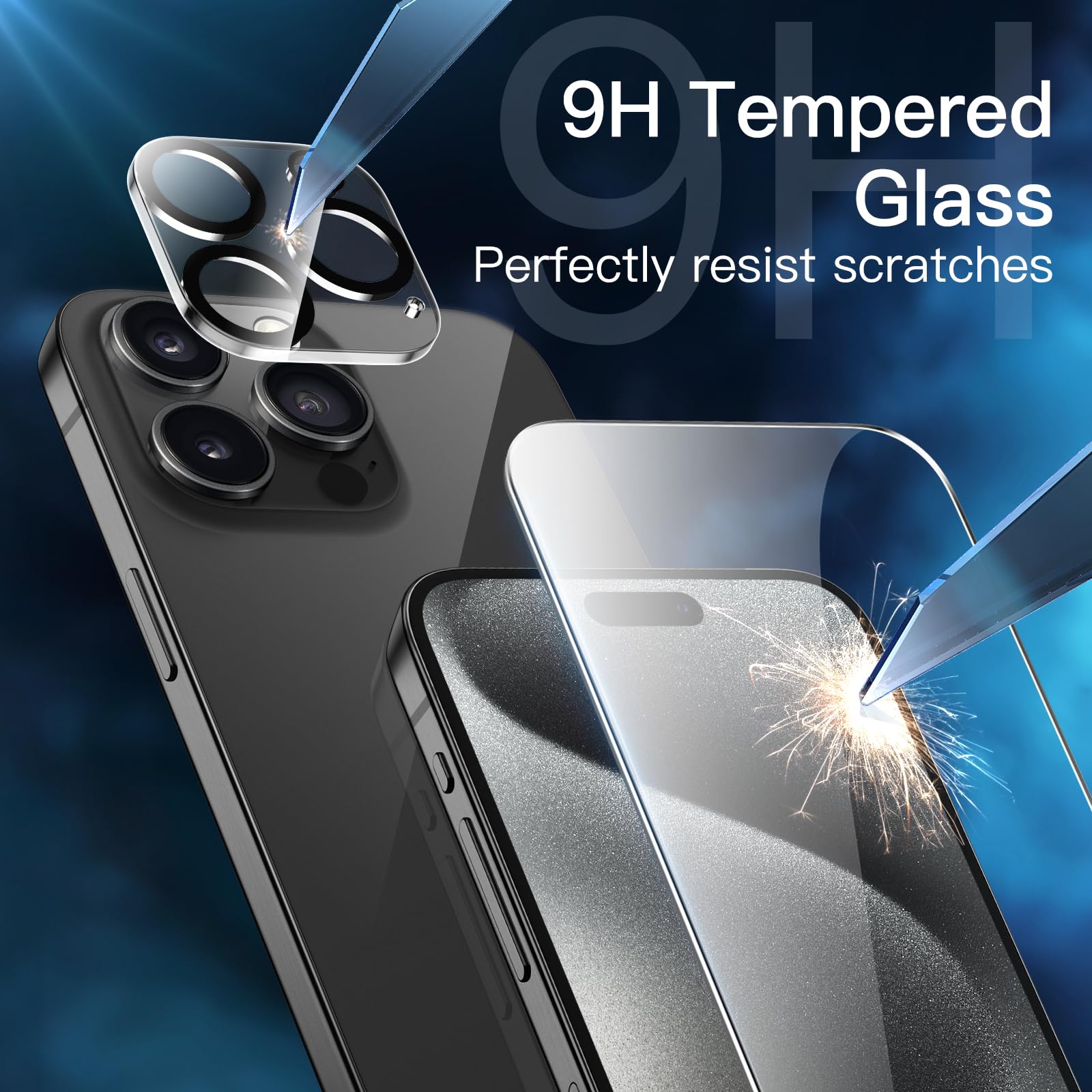 JETech 5-in-1 Matte Shockproof Case for iPhone 15 Pro 6.1 Inch - Includes 2 Tempered Glass Screen Protectors & Camera Lens Protector - Translucent Dark Green Back Cover for Everyday Protection & Style