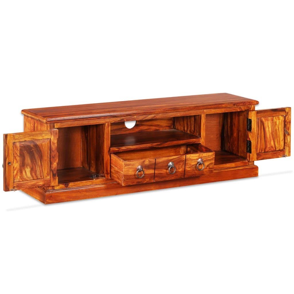 Rustic Solid Sheesham Wood TV Stand with Storage - 47.2