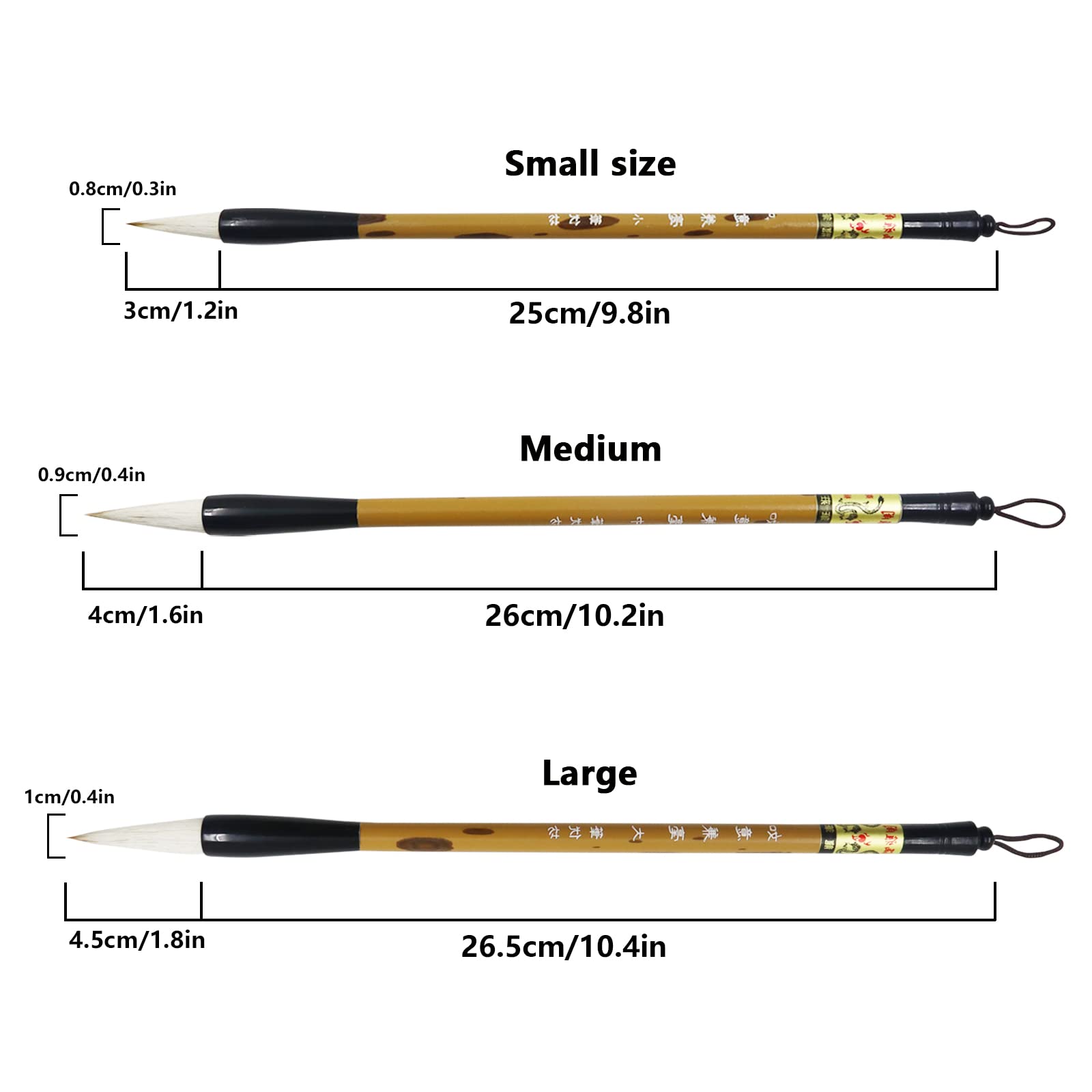 Premium Chinese Calligraphy Brush Set - 3 Sizes (Large, Medium, Small) with Bamboo Pen Holder | Traditional Sumi Ink Painting & Writing Brushes for Beginners & Artists | Perfect for Asian Art, Zen Calligraphy Practice & Home Decor