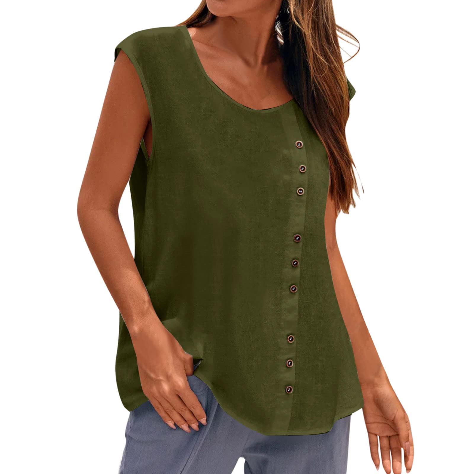 Women's Workout Tank Tops - Loose Fit Sleeveless Button Vest with Round Neck | Summer Casual Blouse for Gym, Yoga & Outdoor Activities