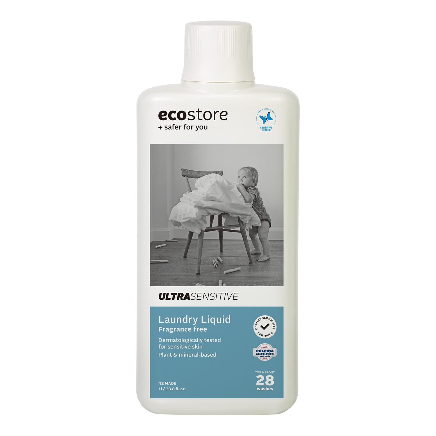 1L Unscented Laundry Liquid Detergent - Gentle & Hypoallergenic for Sensitive Skin - Perfect for Baby Clothes, Delicates & Hand Washing