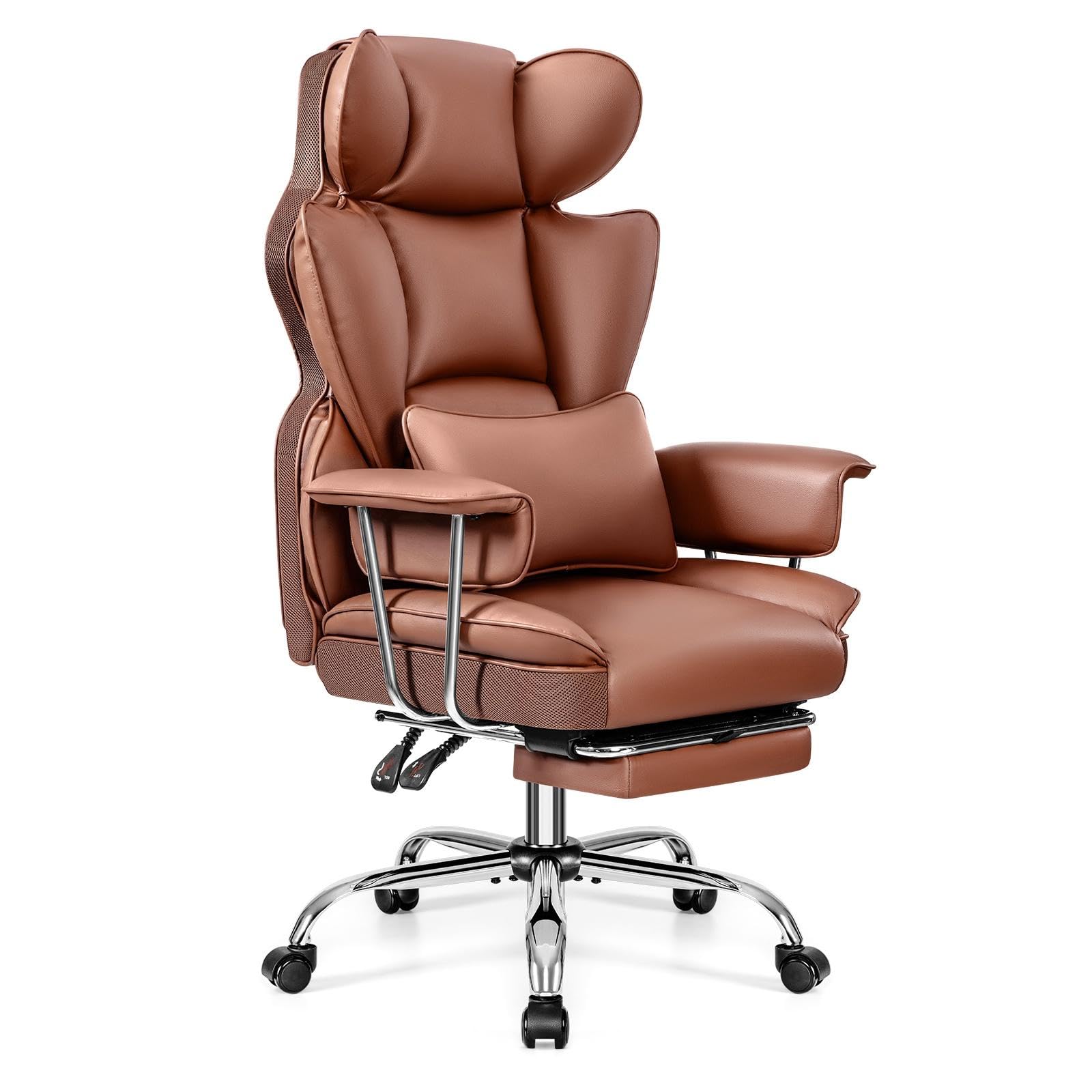 Ergonomic Office Chair with Lumbar Support - High Back Gaming Chair with Adjustable Footrest for Big and Tall Adults - Reclining Computer Desk Chair (Brown) - Perfect for Home Office, Gaming Setup & Workspace Comfort