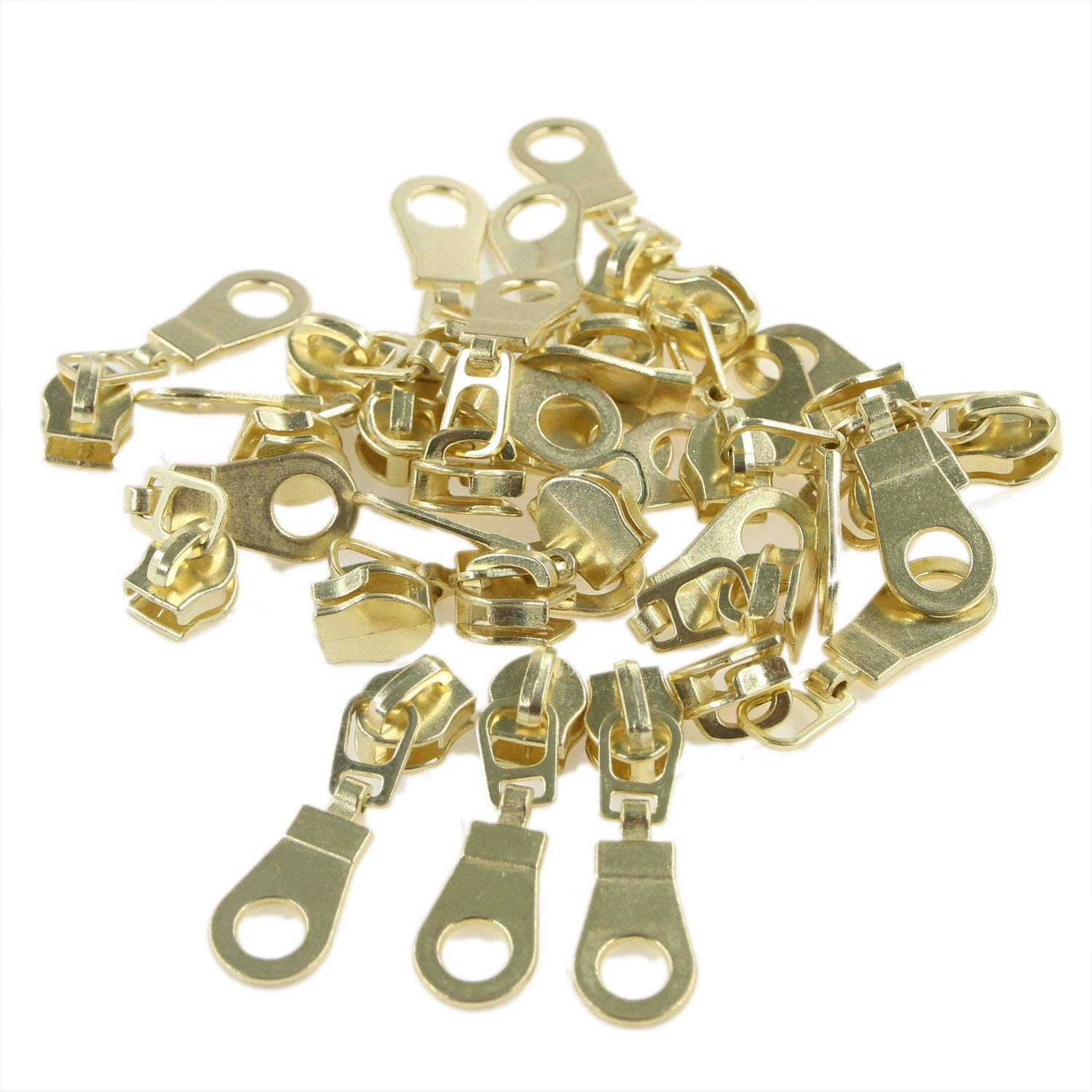50PCS #5 Gold Metal Zipper Pulls - Brass Sliders for Nylon Coil Zippers, Jackets, Luggage, Purses & Bags (Bulk Pack) - Durable Replacement Parts for DIY Repair & Fashion Accessories
