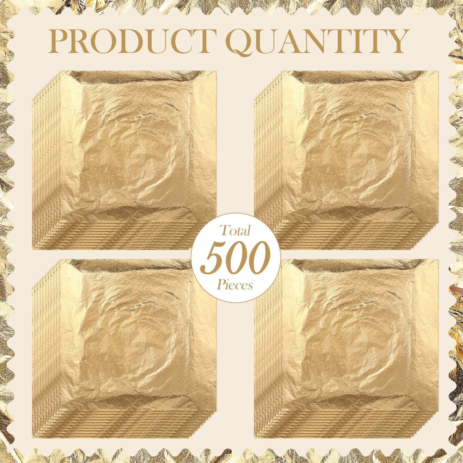 Premium 500 Sheets Imitation Gold Leaf Foil - 5.5x5.5 Inch (14x14cm) Gold Leaf Sheets for DIY Gilding, Painting, Decoration & Furniture Crafts - Perfect for Art Projects, Home Decor & Wedding Invitations