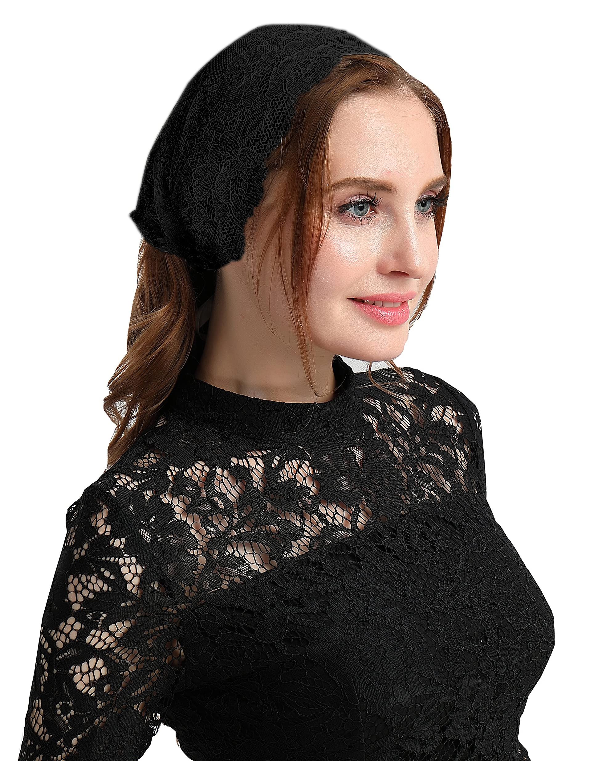 Leimandy Floral Soft Lace Headwrap - Elegant Lace Headband & Headcover Veil V12 for Women - Perfect for Weddings, Church, Parties & Everyday Fashion Accessory
