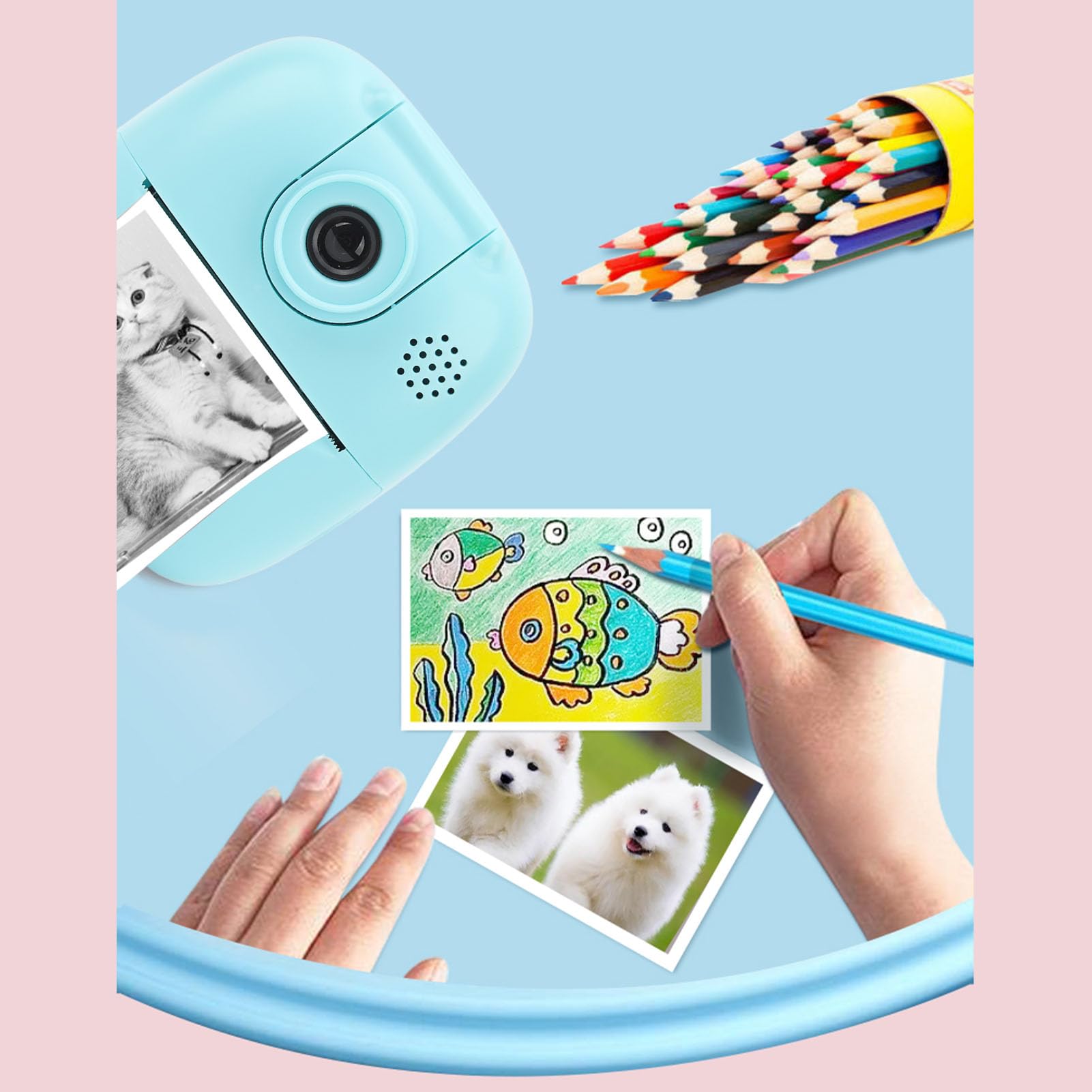 Eujgoov Mini Thermal Printer - 2.0in IPS 1080P 44MP Kids Instant Print Camera Toy for Birthday Gifts & Travel Memories