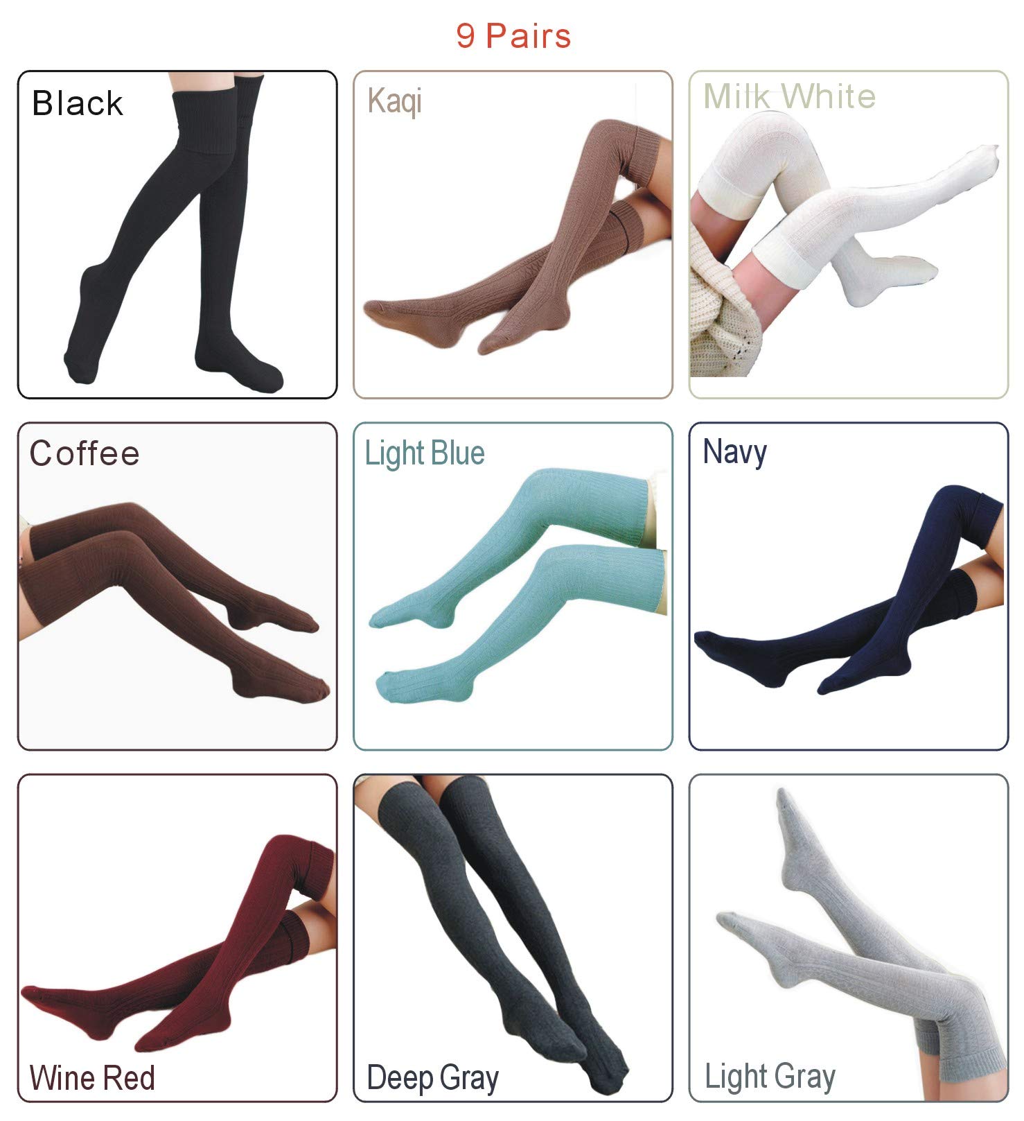 Women's Extra Long Thigh High Socks - 9 Pairs for Winter & Boots