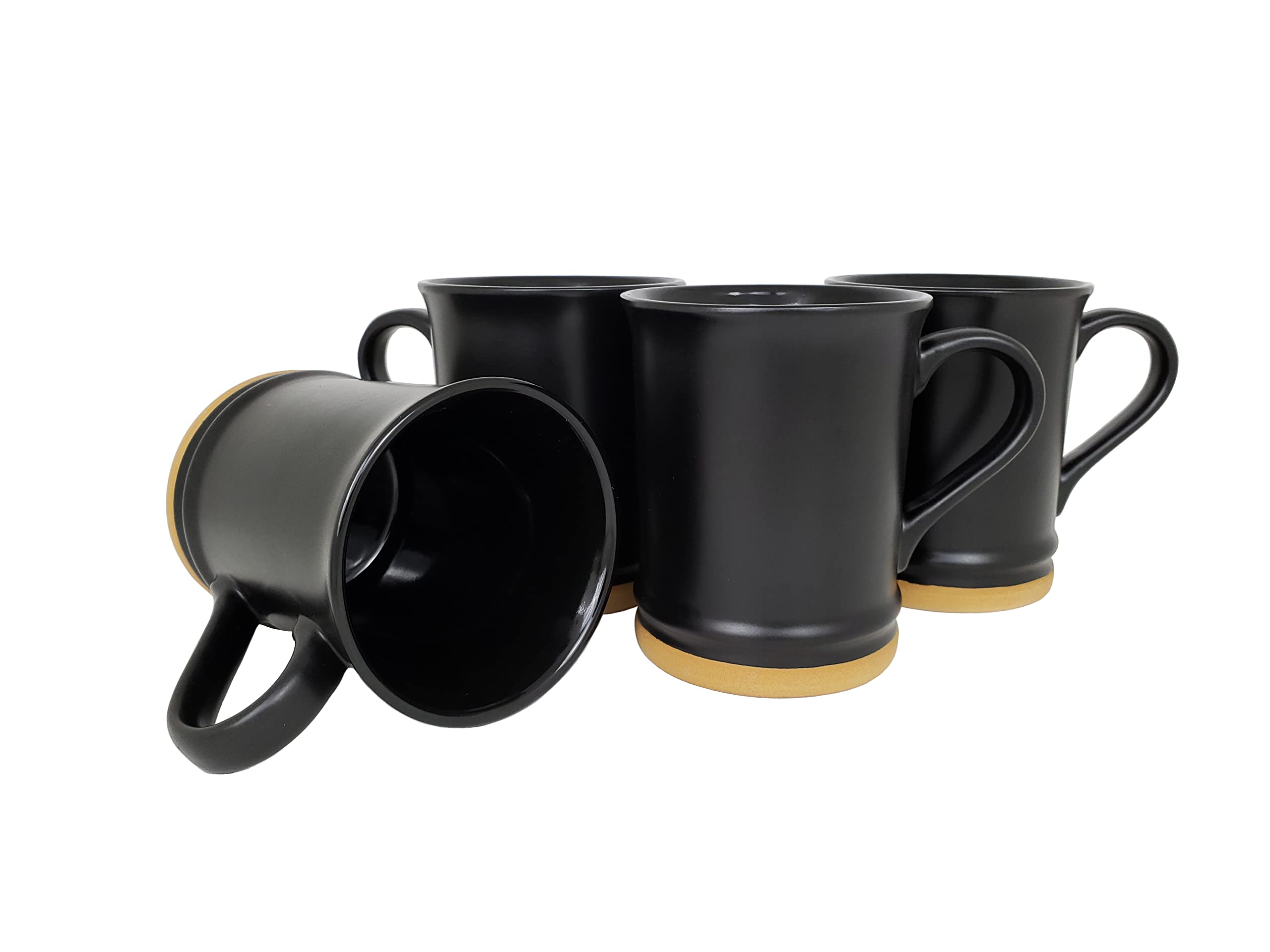 15oz Entice Black Tall Ceramic Coffee Mug Set of 4 - Large Handle Dishwasher & Microwave Safe Cups for Home, Office, Gift - Perfect for Hot Cocoa, Tea, and Coffee Lovers