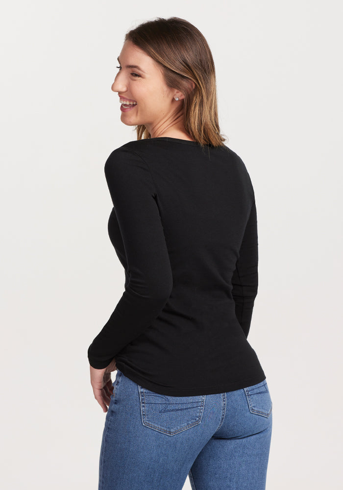 Layla Women's V Neck Short Sleeve T-Shirt - Soft Casual Basic Top in Black for Everyday Wear & Outfits