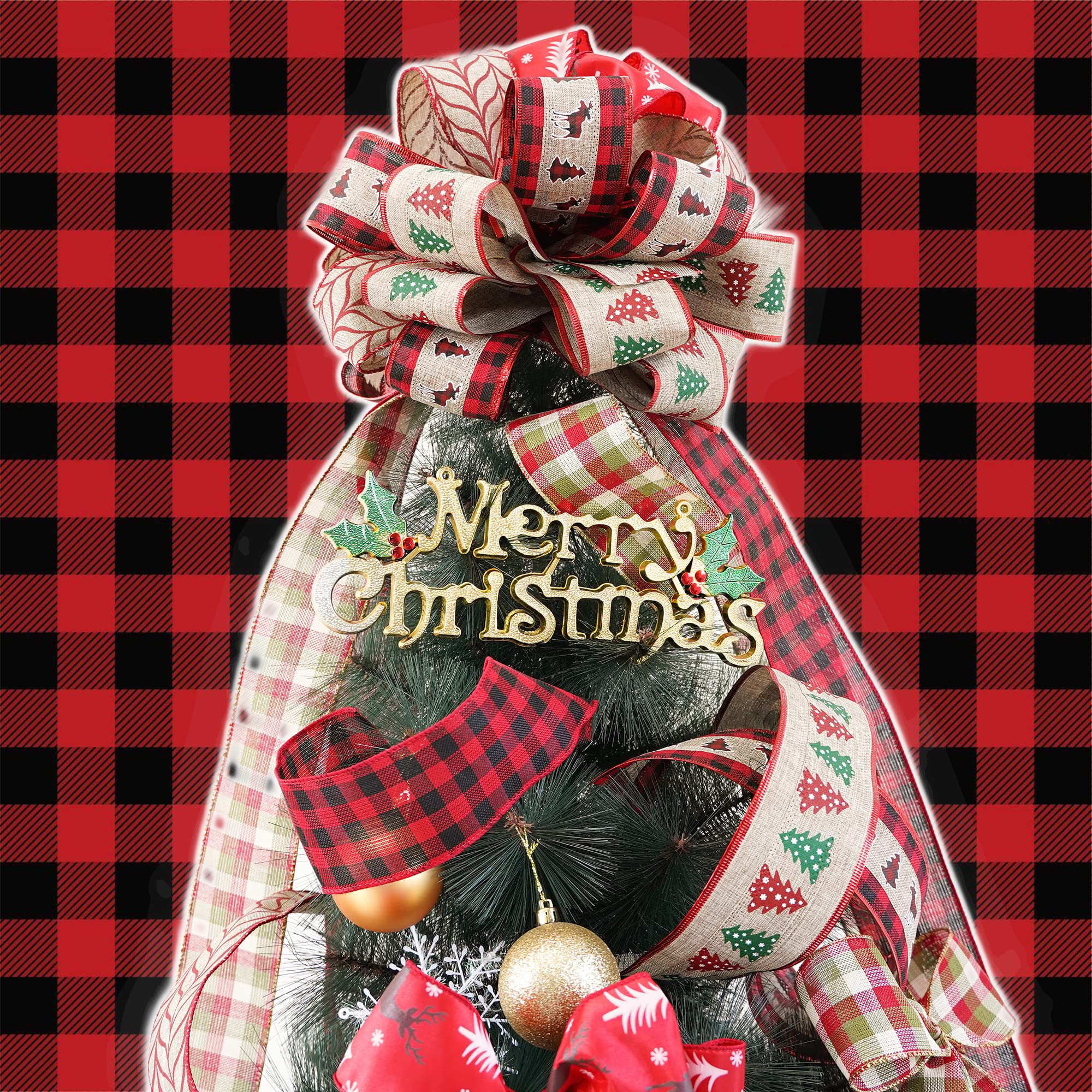 MEEDEE 2.5 Inch Burlap Wired Ribbon - 6 Rolls (36 Yards) Buffalo Plaid Christmas Ribbon for Wreaths, Tree Decorations, Garland | Perfect for Holiday Crafts, Gift Wrapping & DIY Home Décor