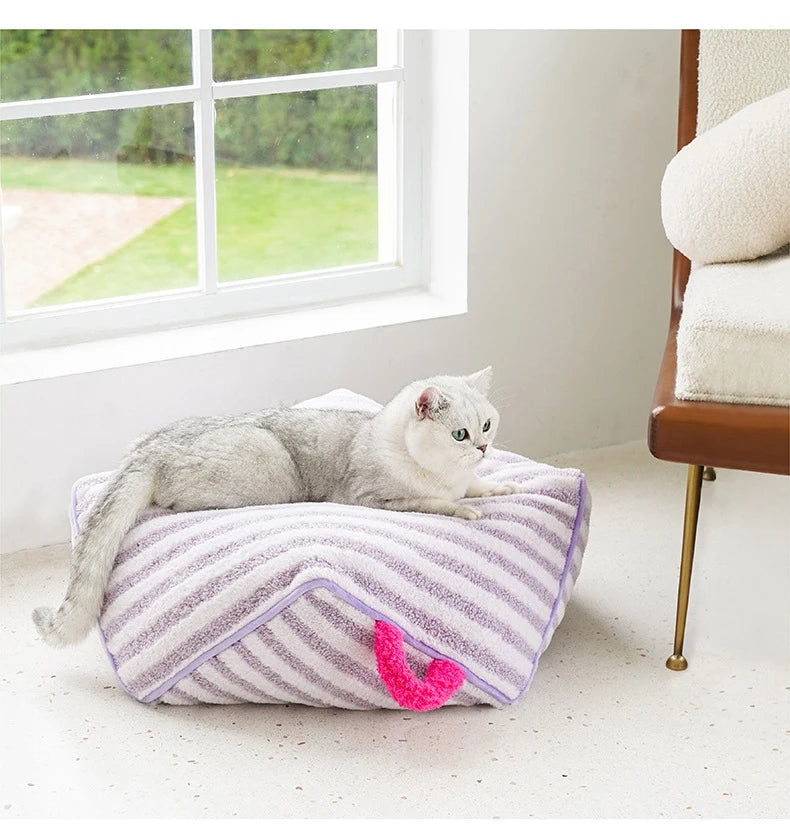 Cozy Stripes Pet Lounge Sofa - Soft & Comfortable Dog & Cat Bed for Small to Medium Pets - Perfect for Living Room, Bedroom, or Office Use