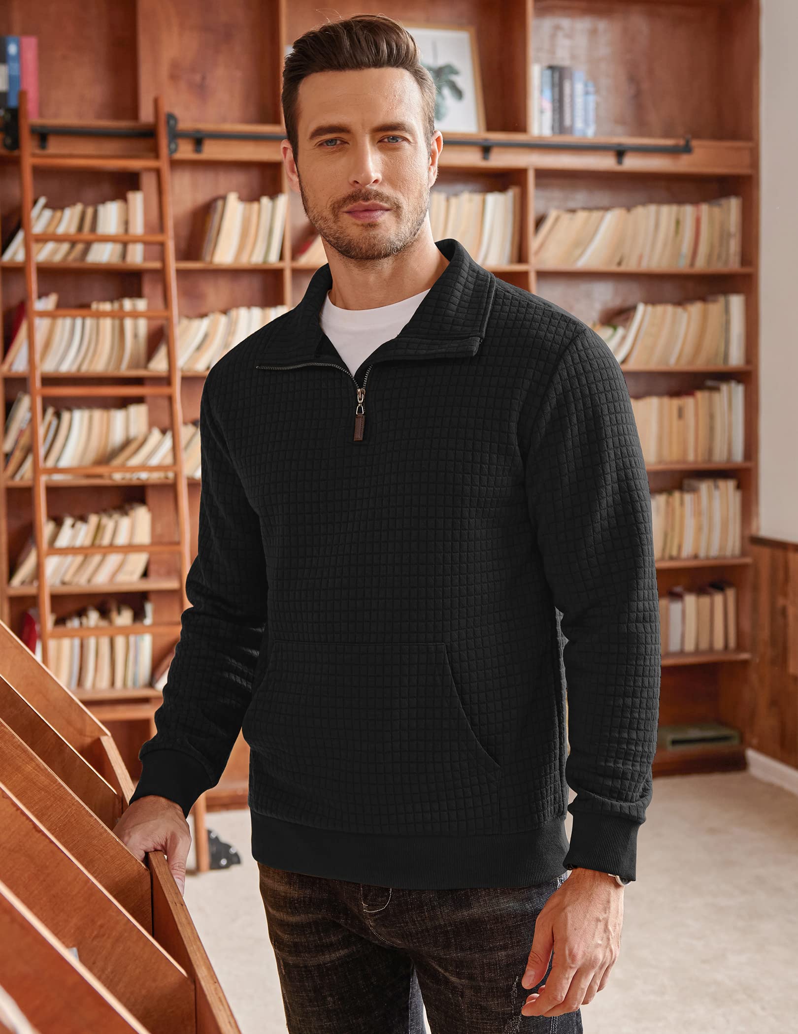 COOFANDY Men's Quarter Zip Sweatshirt - Long Sleeve Waffle Knit Pullover Hoodie with Pocket | Casual Fall & Winter Layering for Outdoor Activities