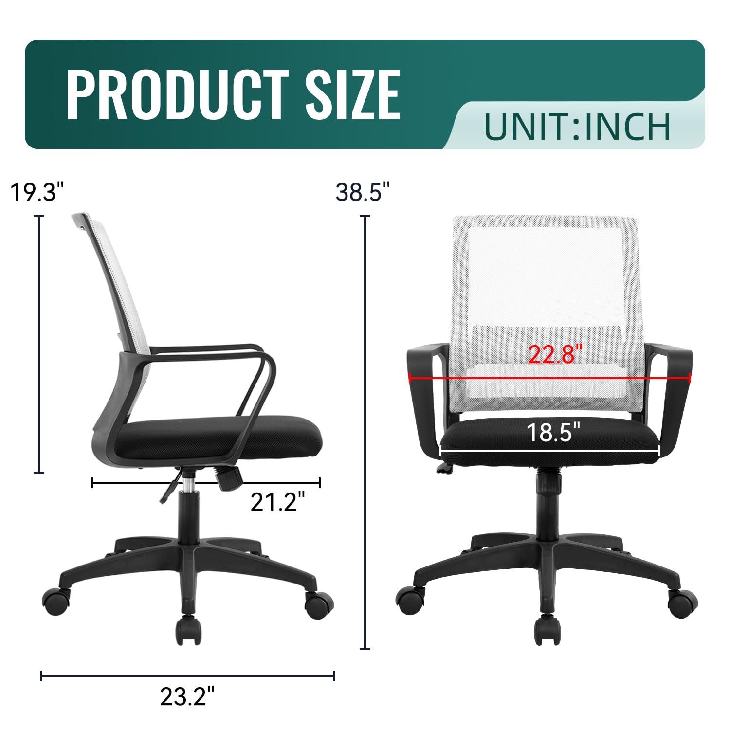 Ergonomic Office Chair with Lumbar Support - Adjustable Mesh Computer Desk Chair with Wheels & Armrests for Home Office, Gaming, and Work (White) - Perfect for Long Hours of Sitting, Back Pain Relief, and Enhanced Productivity