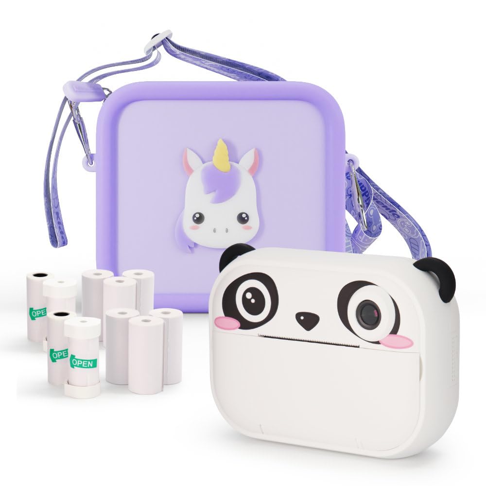Kidamento Digital Camera for Kids with Silicone Case - Panda Model P Koko & 2 Print Refill Sets - Waterproof Shockproof Camera Bag for Children's Outdoor Adventures, Travel & Birthday Gifts