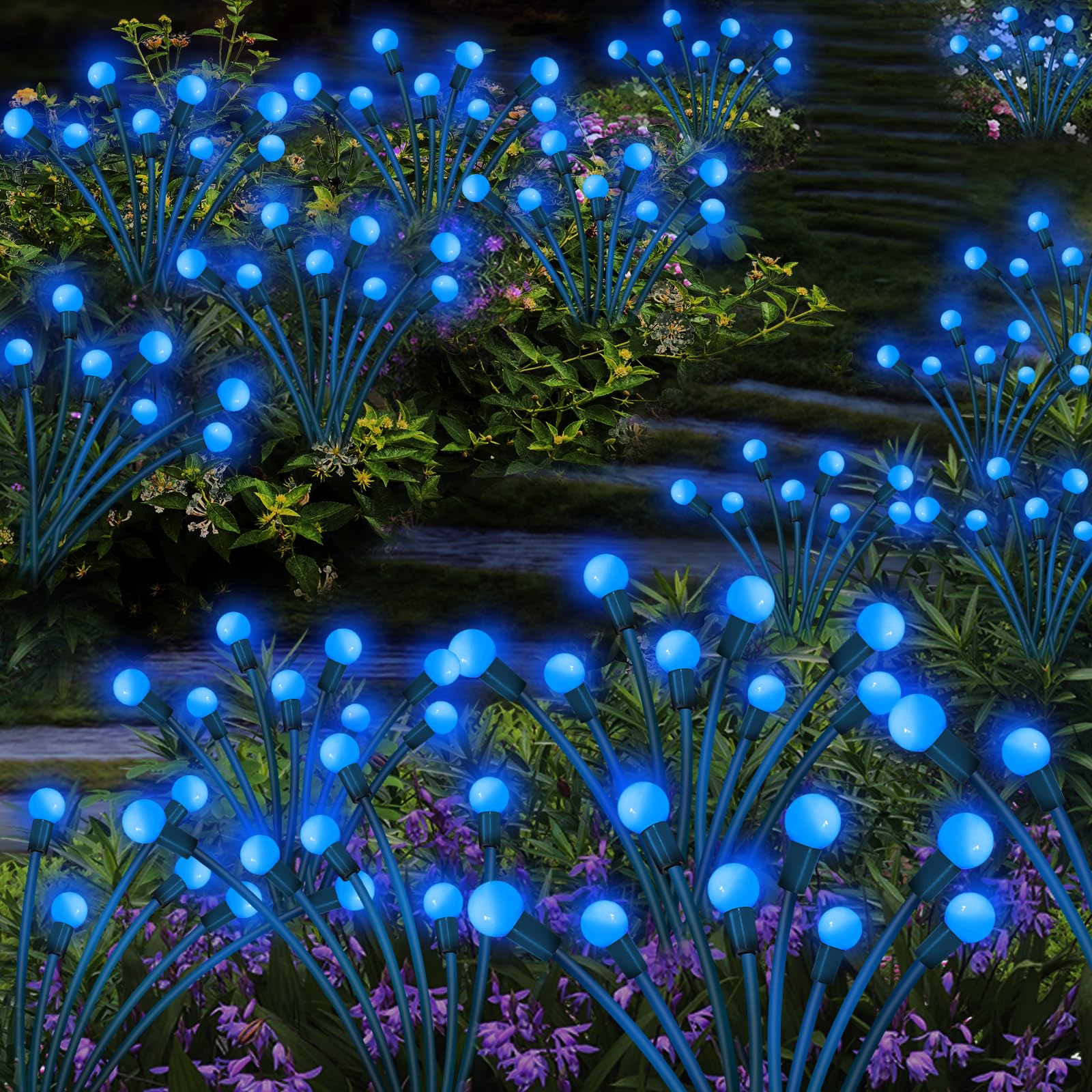 20 LED Solar Garden Lights Outdoor - 2 Pack Blue Firefly Lights, Waterproof & Wind Sway, for Yard, Patio, Backyard, Pathway, Flower Bed Decoration - Perfect for Landscape Lighting, Evening Ambiance, and Outdoor Party Decor