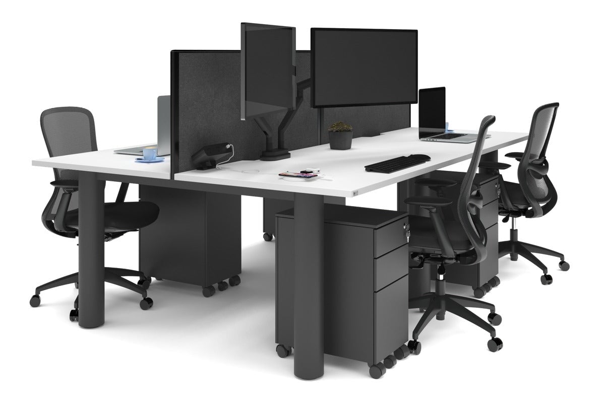 4-Person Office Workstation with Quadro Cylinder Legs - 1200L x 800W Desk with Cable Management Scallop for Modern Workspaces & Collaborative Office Environments