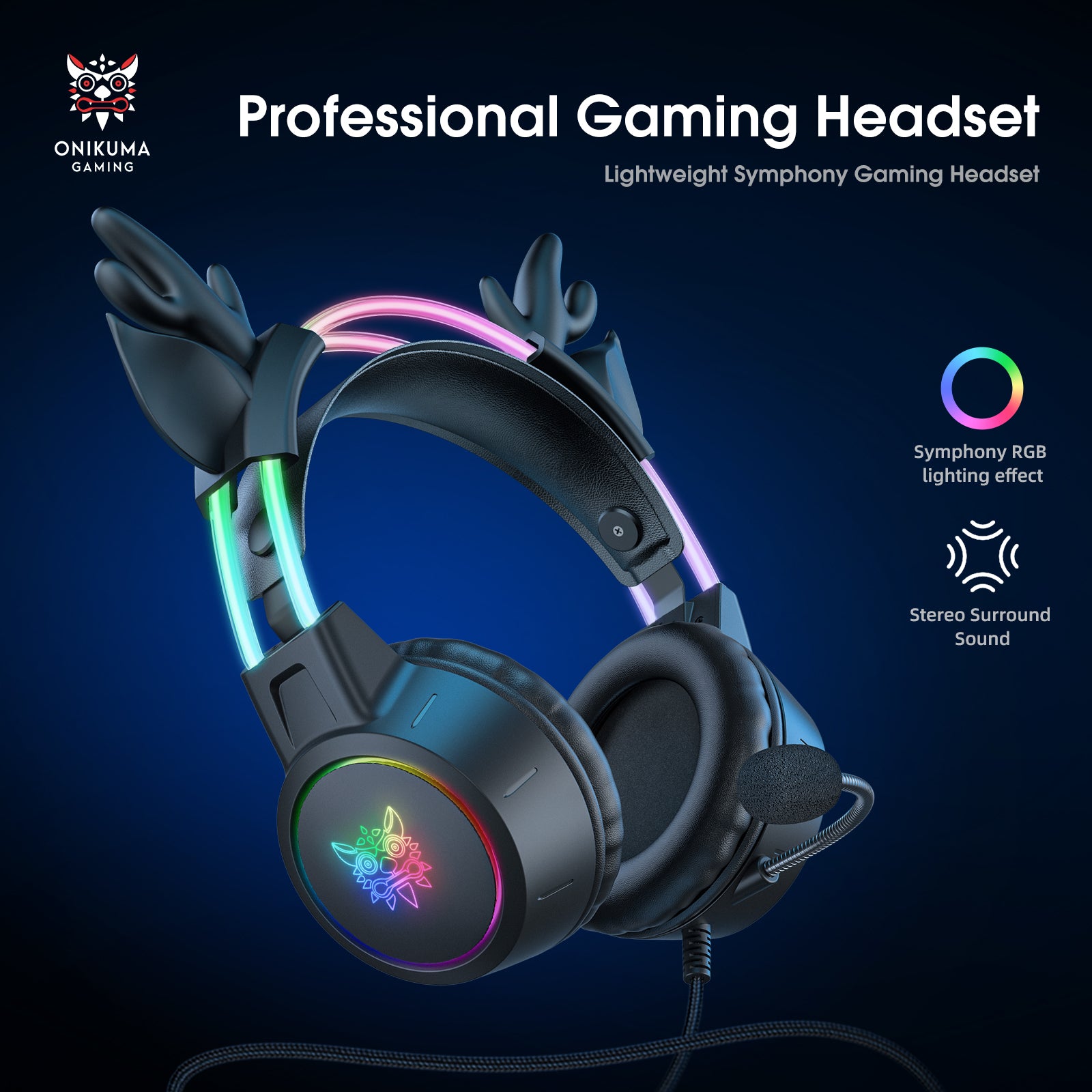 ONIKUMA X15 PRO Wireless Gaming Headset with Deer Ears - Noise Cancelling Mic, RGB Lights for PC, PS4, PS5, Xbox - Perfect for Gaming, Streaming & Cosplay