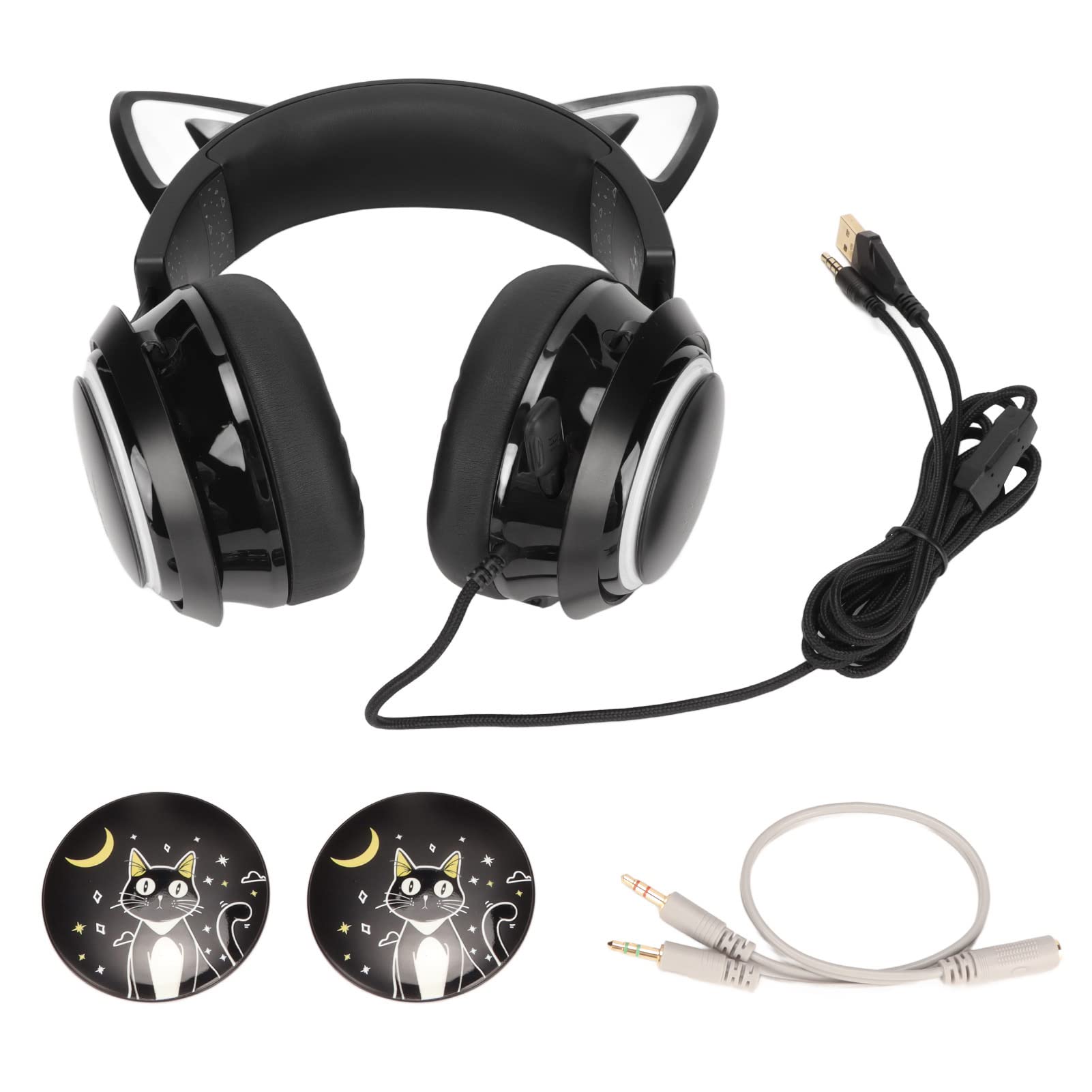 Bewinner RGB Cat Ear Gaming Headset with 8 Color Light Effects, 3 Sound Modes, 3.5mm & USB for PC/Laptop/Tablet/Phone - Perfect for Streaming, Gaming & Virtual Meetings