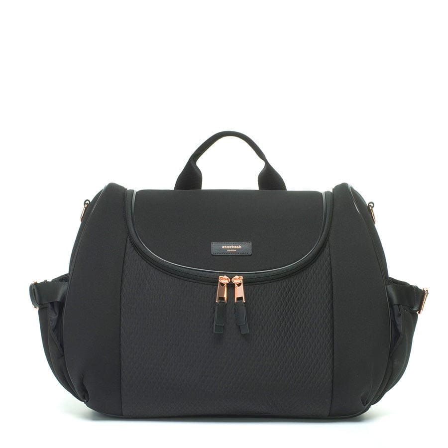 Storksak Poppy Luxe Diaper Bag - Premium Scuba Black Waterproof Baby Bag for Moms | Perfect for Travel, Shopping & Everyday Use with Baby