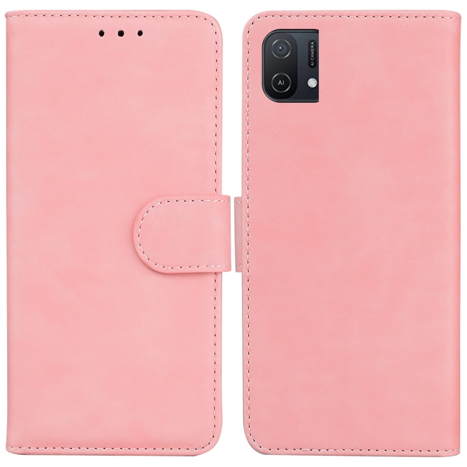 Premium Genuine Leather Phone Case for Oppo A16K - Soft Skin Feel, Slim Flip Cover with Card Slot (Pink) | Perfect for Daily Protection & Stylish Accessory