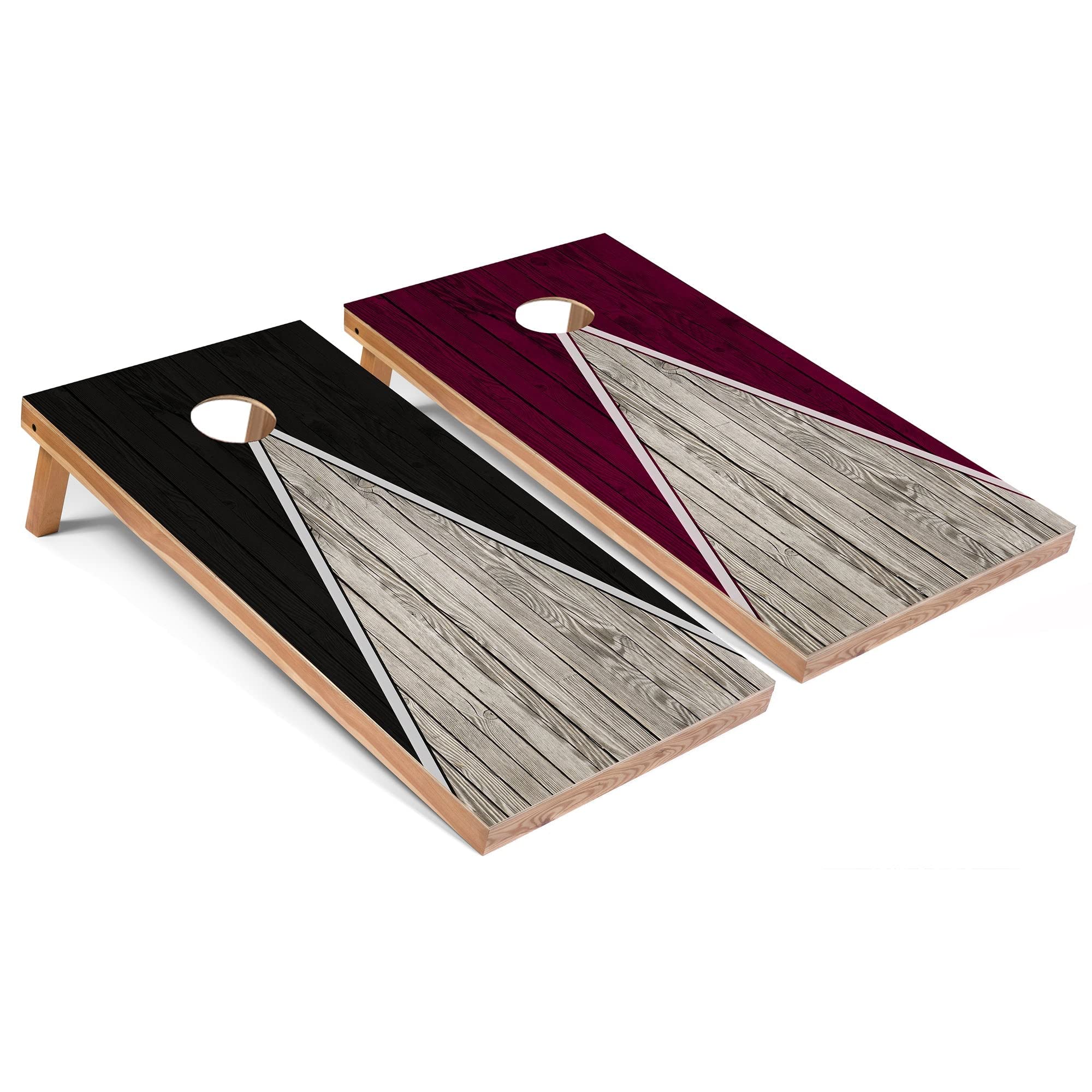 Skip's Garage Black and Maroon Pyramid Regulation Cornhole Game Set with 8 Bean Bags - Premium Outdoor Lawn Game for Backyard, Tailgating & BBQ Parties