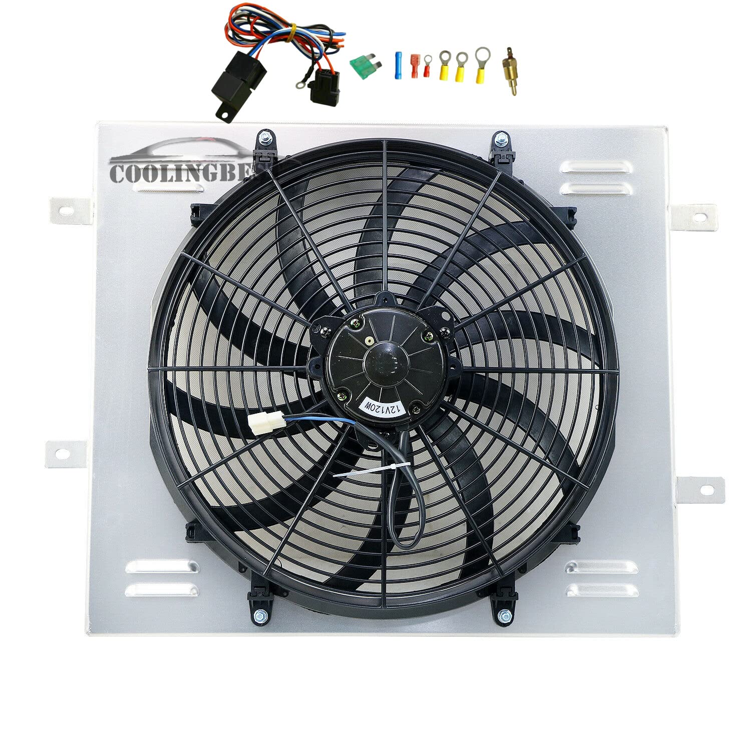 Aluminum Radiator Shroud Fan with Relay Kit for 1987-2006 Jeep Wrangler YJ & TJ (2.4L-4.2L) - Perfect for Off-Roading, Overheating Protection & Engine Cooling Upgrade