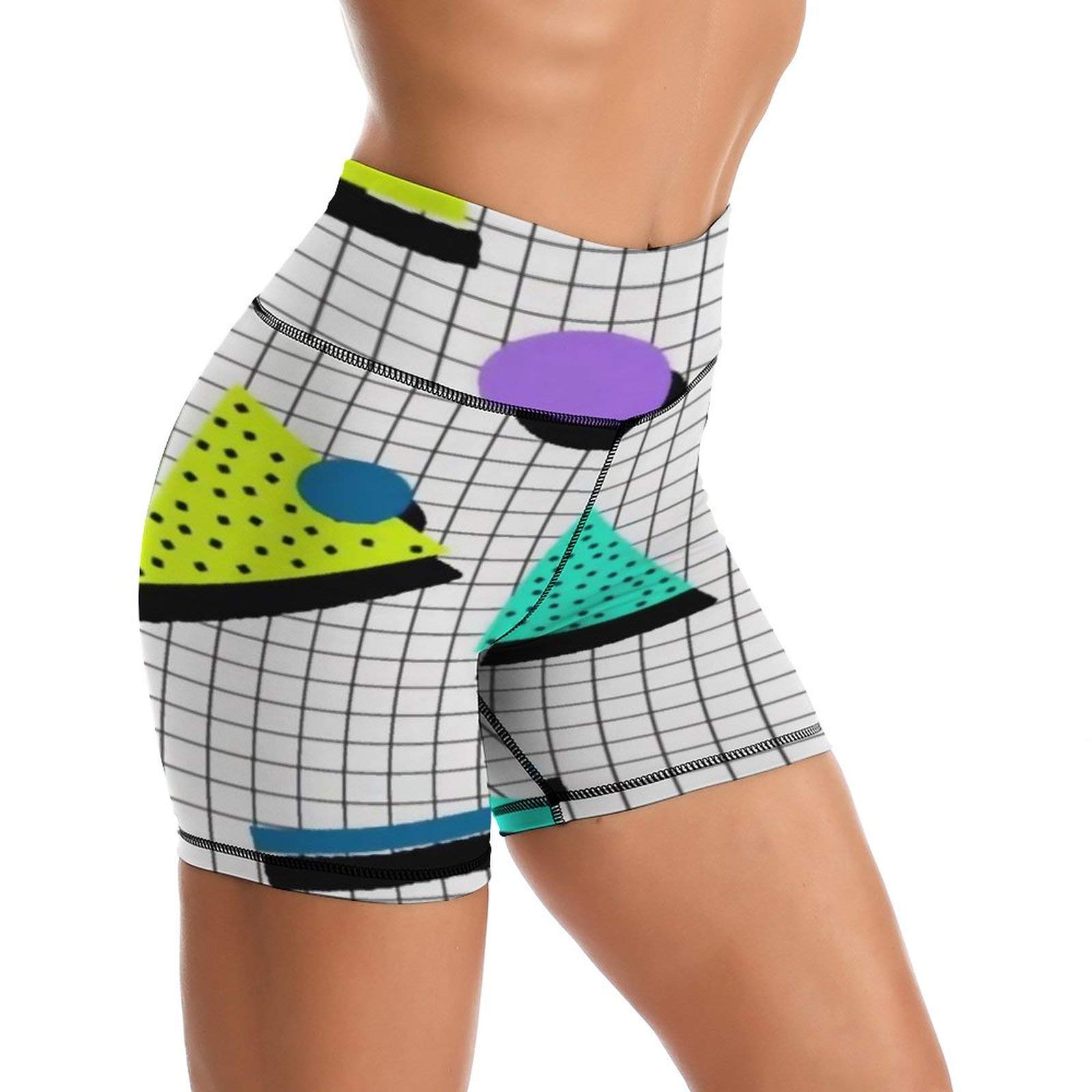 Vintage 80s Black Gold Polka Dot Women's Yoga Shorts - High Waisted Running Workout Biker Compression Shorts for Yoga, Gym & Casual Wear