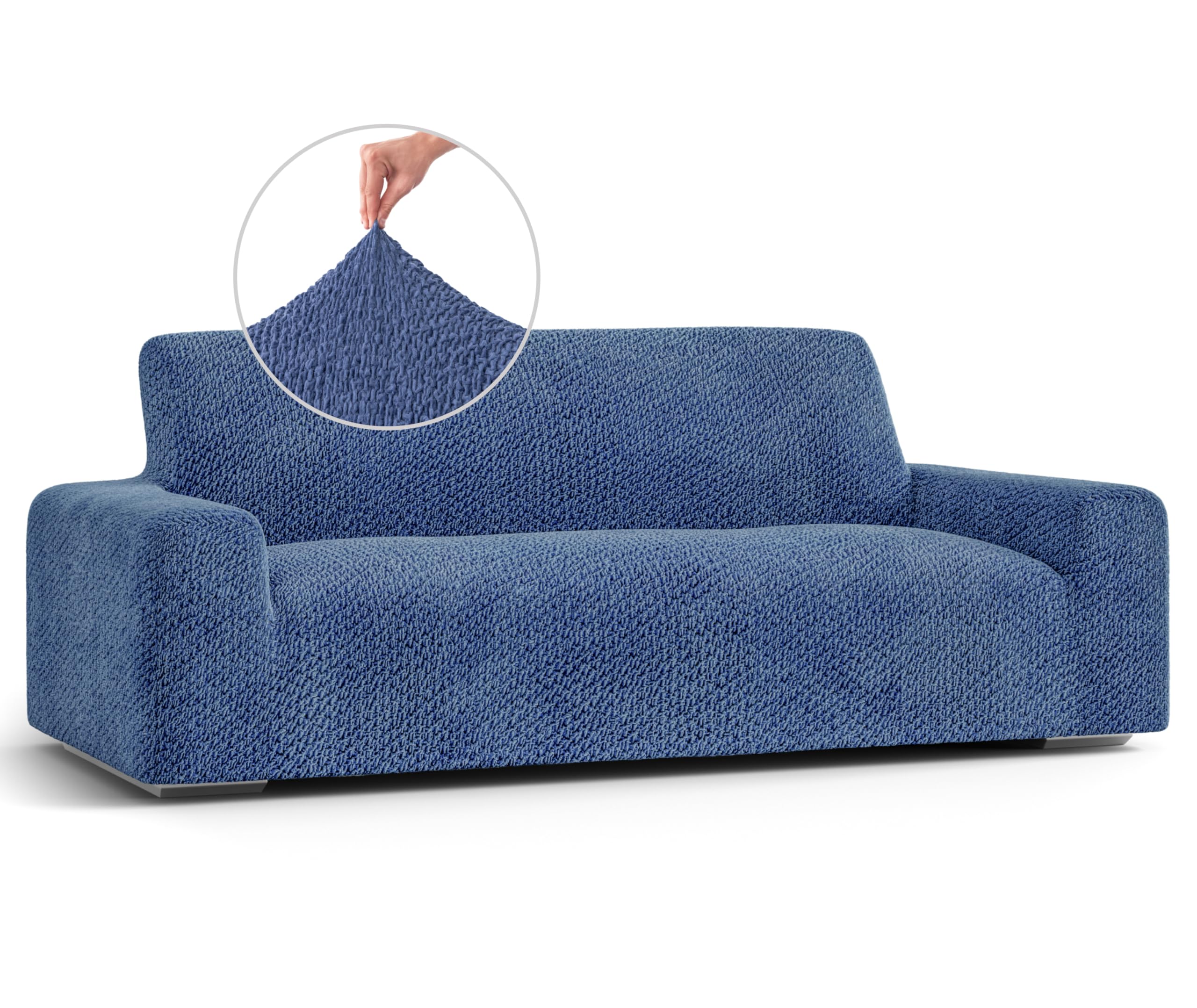 PAULATO BY GA.I.CO. Stretch Sofa Slipcover - 1-Piece Washable Couch Cover for Pets - Soft Polyester Fabric with Velvet Texture - Form-Fitting Protector for Living Room Furniture (Blue) | Perfect for Pet Owners & Home Decor Upgrade