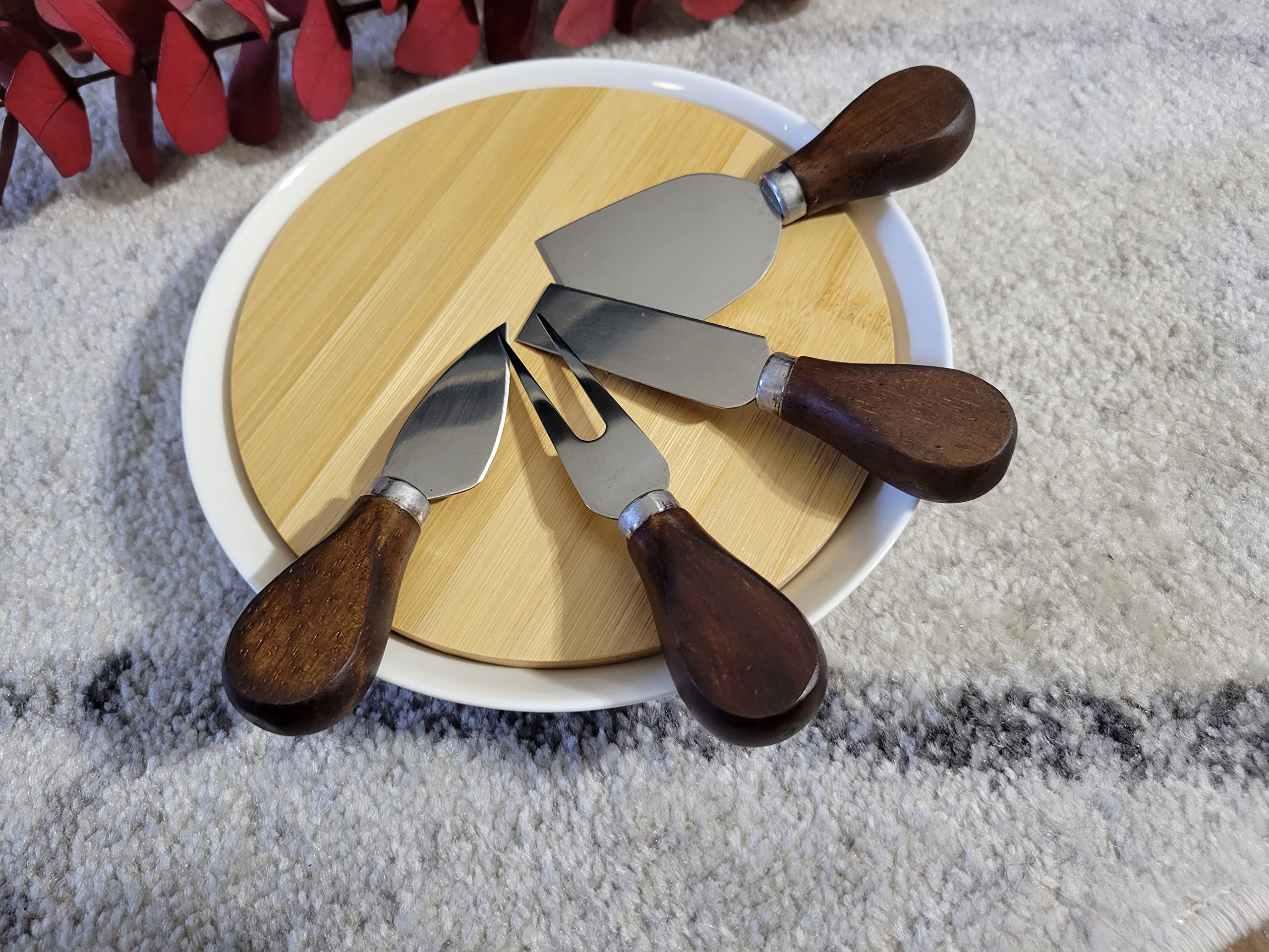 Premium 4-Piece Stainless Steel Cheese Knife Set - Cheese Slicer, Cutter, Fork & Spreader for Charcuterie Boards | Perfect for Wine Parties, Cheese Tasting & Gourmet Gift Giving (Elegant Gift Box Included)