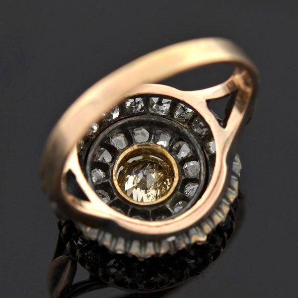 18kt Gold Mine & Rose Cut Diamond Double Halo Cluster Ring - 1.90ctw Total Weight - Elegant Engagement, Wedding & Anniversary Jewelry Gift