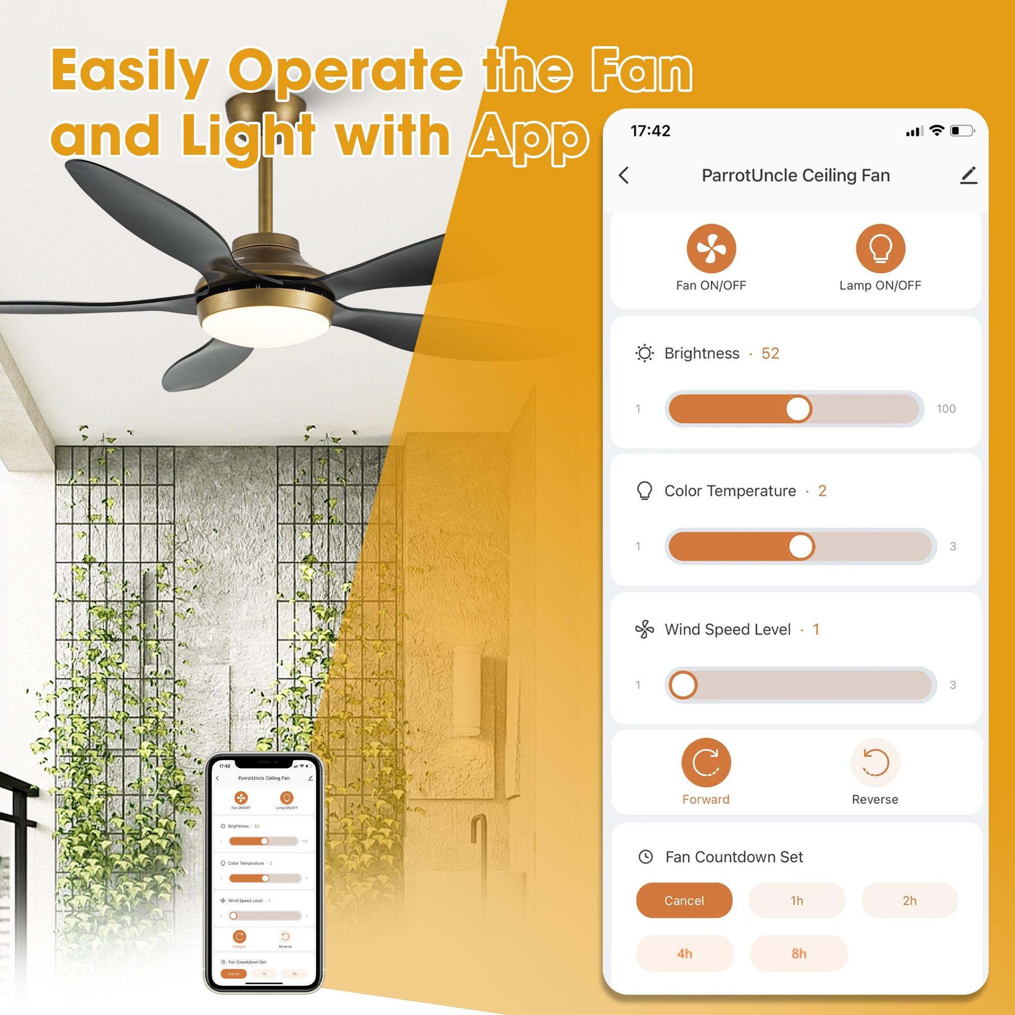 52 Inch Punjab Smart Ceiling Fan with LED Light - Energy Efficient, Remote Control, Quiet Operation for Bedroom, Living Room, and Office