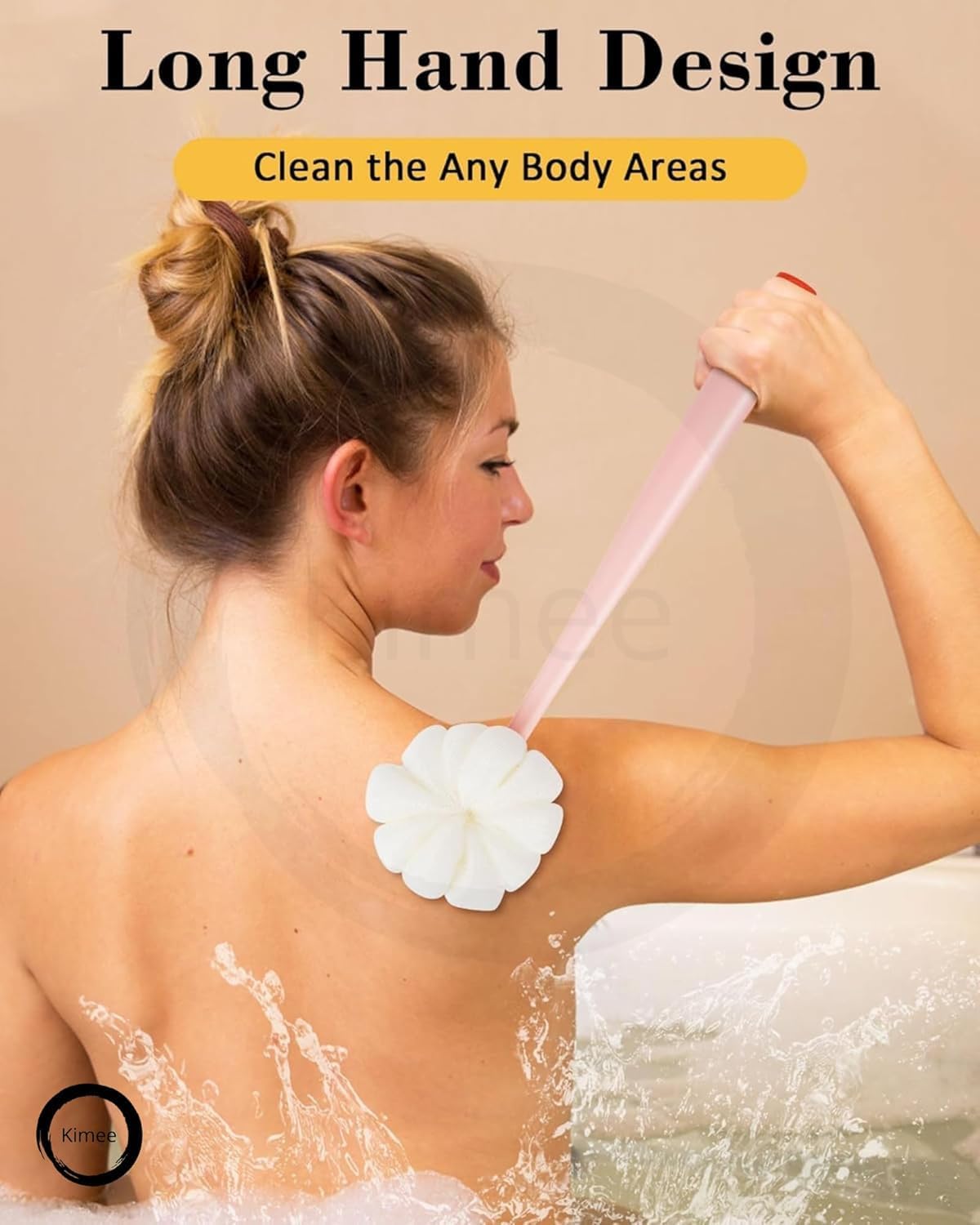 KIMEE 2 in 1 Body Brush & Back Scrubber - Long Handle Exfoliating Brush with Bristles for Wet/Dry Skin Massage | Improves Circulation & Removes Dead Skin Cells | Perfect for Shower, Bath & Spa Days