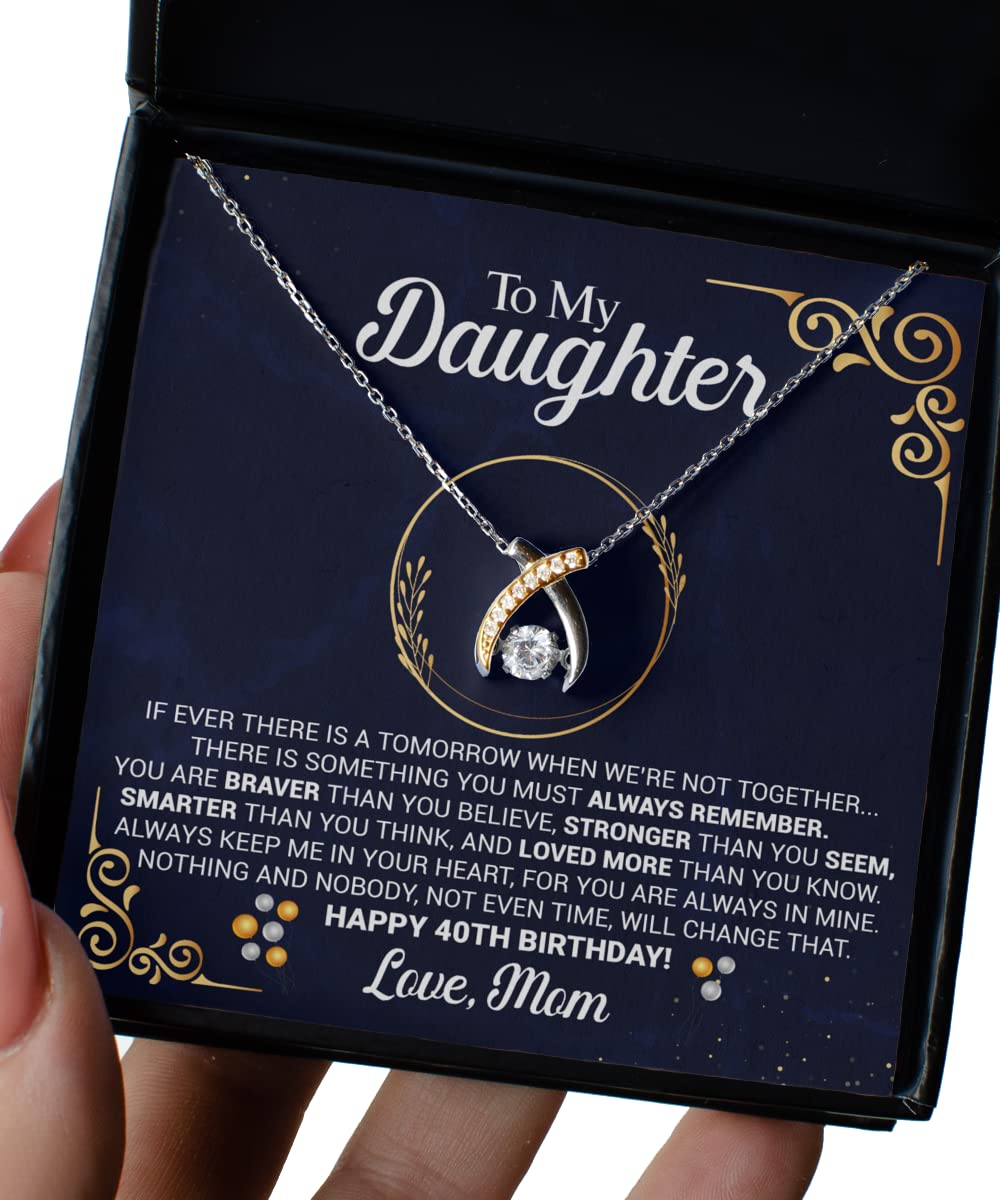 40th Birthday Necklace Gift for Daughter from Mom - Personalized Wishbone Pendant with Message Card - Meaningful Jewelry for 40th Birthday Celebration | Perfect for Birthday Parties, Mother-Daughter Gifts & Special Occasions