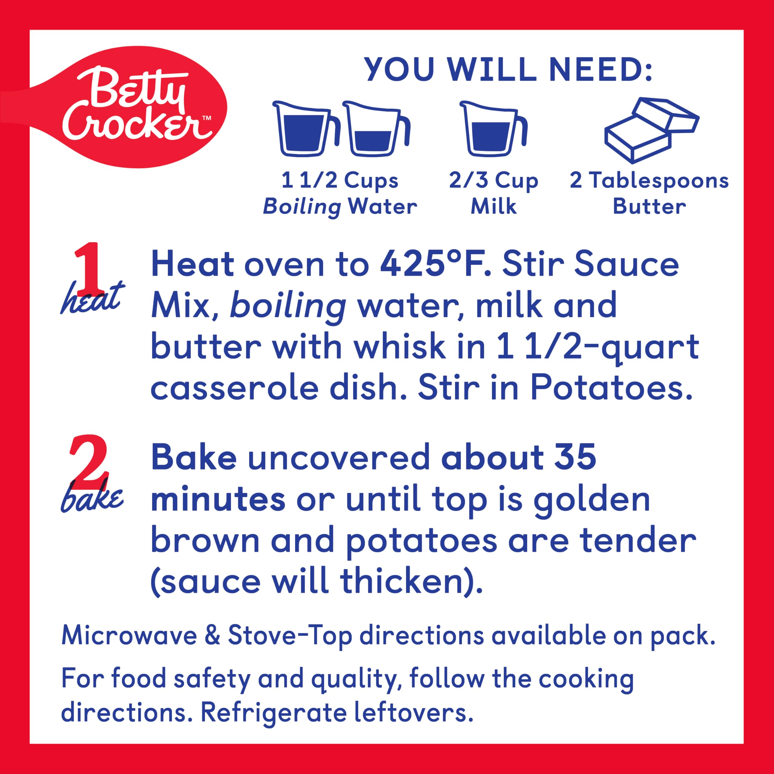 Betty Crocker Cheddar & Bacon Casserole Potatoes - Real Cheese, Easy Homemade Side Dish (4 oz Box) | Perfect for Family Dinners, Potlucks & Holiday Meals