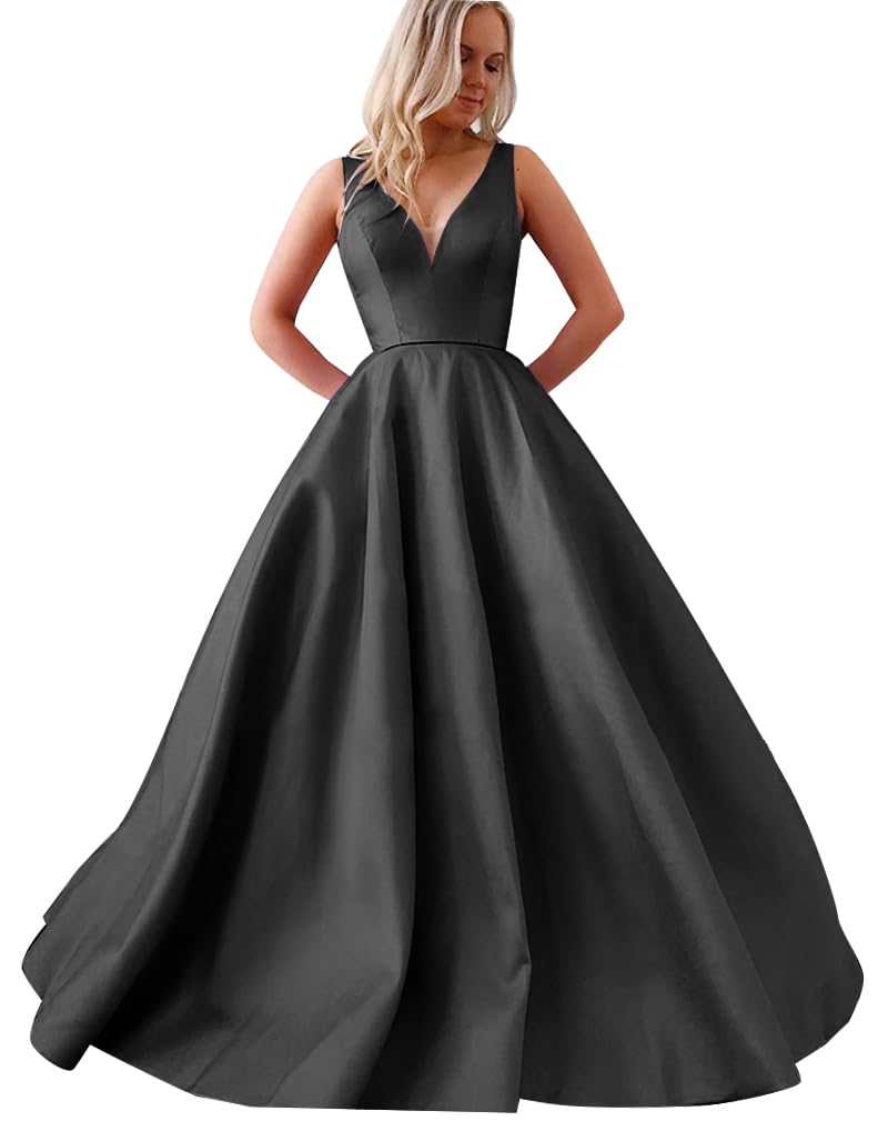Elegant V-Neck Prom Dresses 2023 - Long Satin Ball Gowns for Women's Formal Weddings & Special Occasions | Perfect for Homecoming, Evening Parties & Black Tie Events