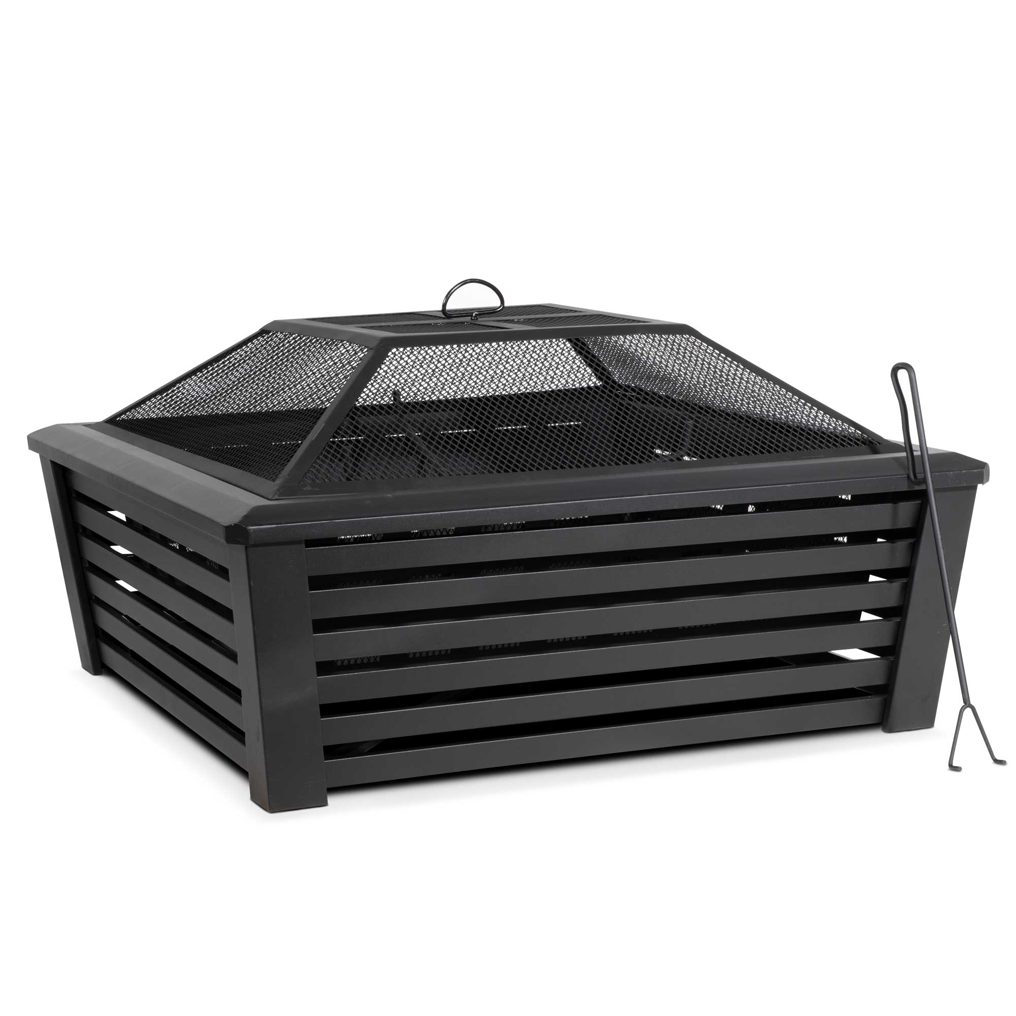 35 Inch Square Outdoor Fire Pit with Mesh Screen Lid - Heavy Duty Black Steel Fire Pit for Backyard, Patio, or Camping - Perfect for Roasting Marshmallows, Bonfires & Outdoor Gatherings