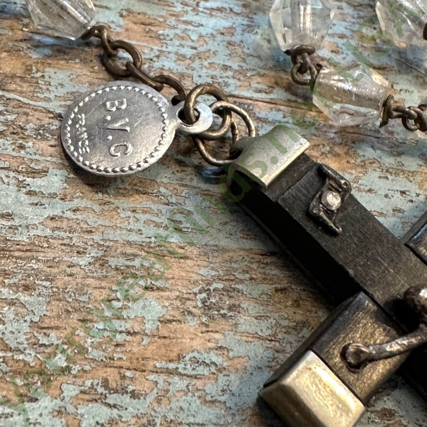 Vintage French Unbreakable Rosary with B.V.C. Glass Beads and Ebony Wood - Perfect for Prayer, Meditation, and Catholic Devotional Use